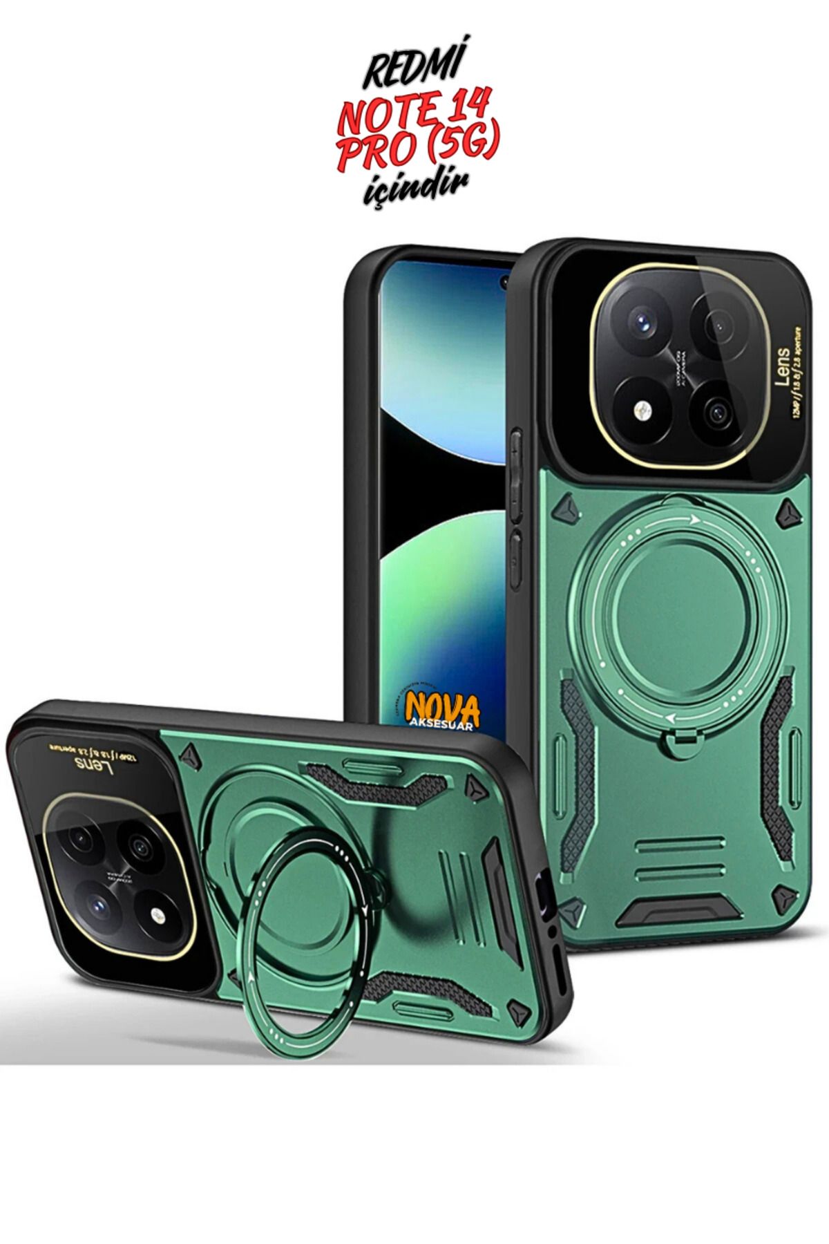 cepmoda Xiaomi Redmi NOTE 14 PRO (5G) KILIF | JoyLens Kamera Korumalı Stand Kapak/Kılıf - KOYU YEŞİL