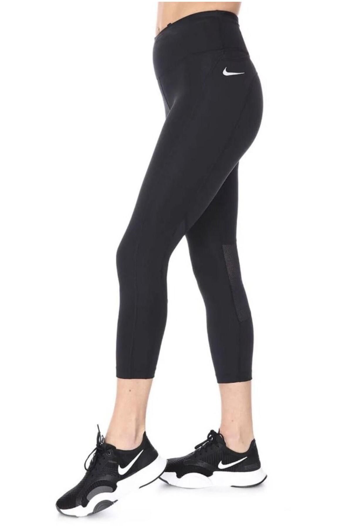 Nike Dri-Fit Fast Crop File Panelli Kadın Siyah Tayt