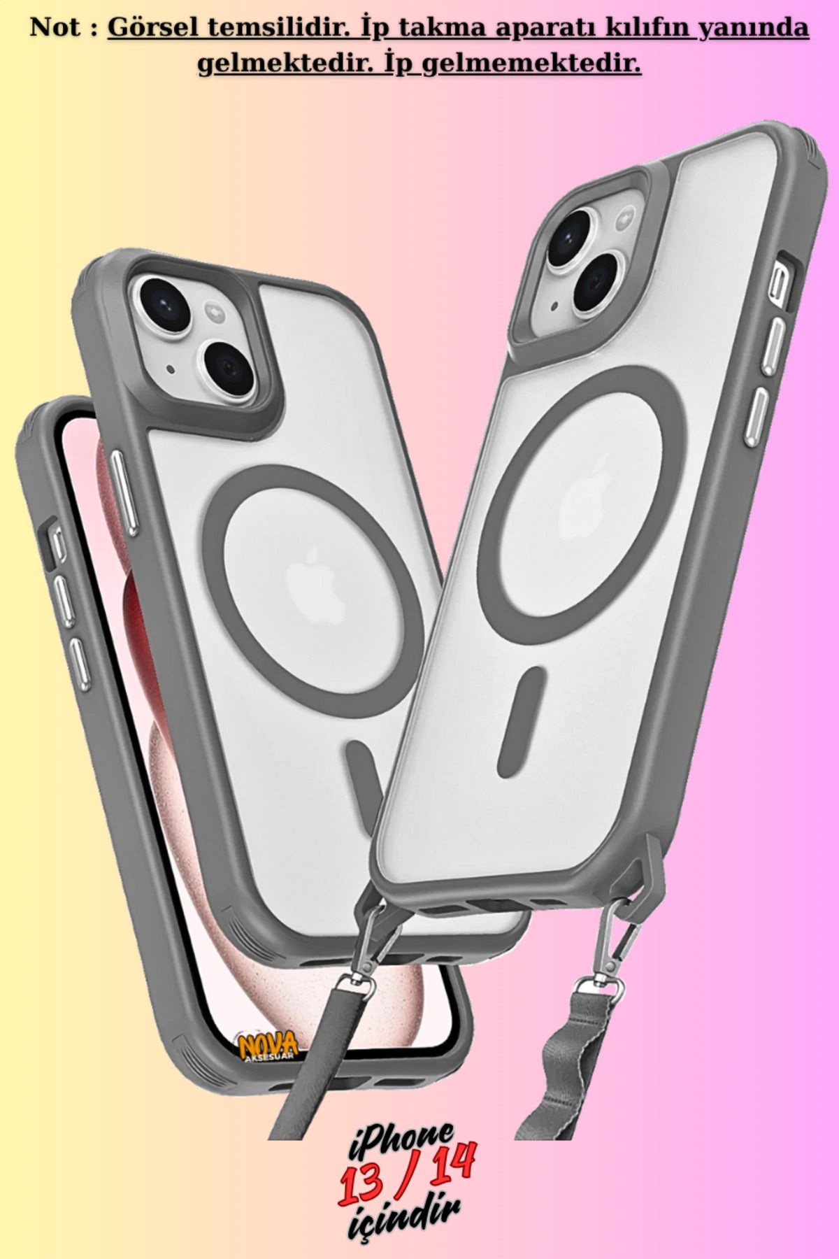 cepmoda iPhone 13 -uyumlu Renkli Kenar Darbe Koruyucu Enka Magsafe TPU Kapak/Kılıf - TİTAN GRİ