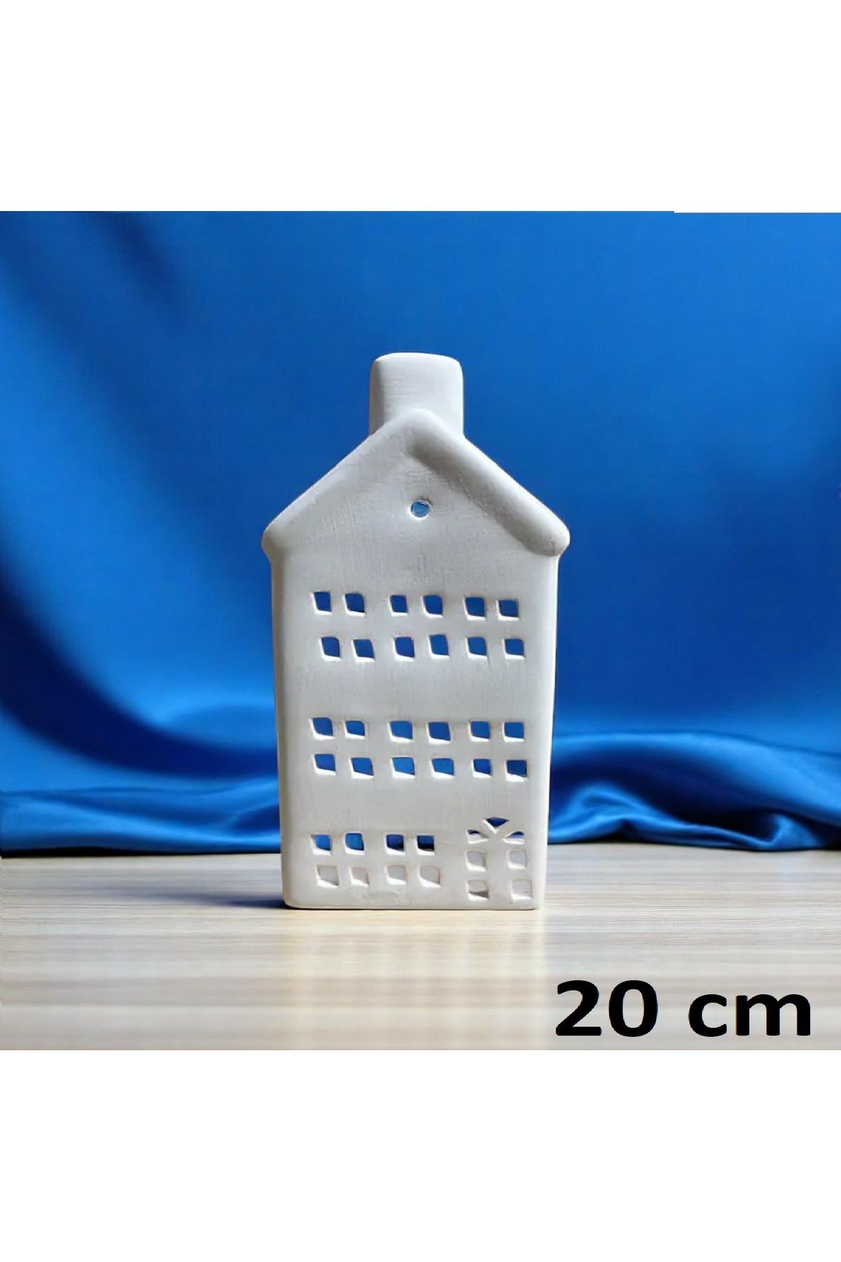 Mavi Dükkan Büyük Boy Ham Seramik Ev Mumluk - Boyanabilir Dekoratif Tealight