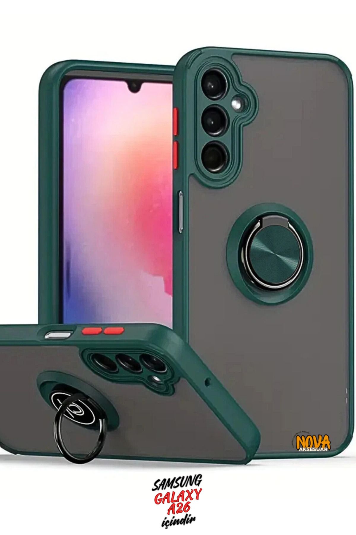 cepmoda SAMSUNG GALAXY A26 - Yüzüklü Standlı Mat Soft Kapak/Kılıf - YEŞİL