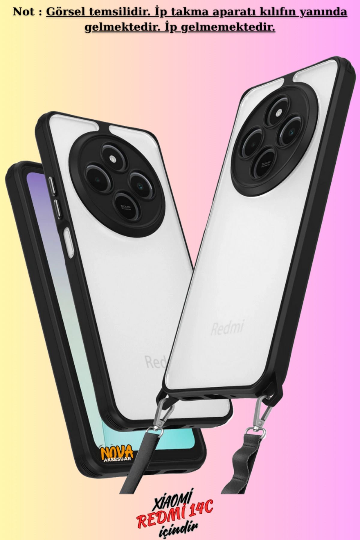 cepmoda Xiaomi REDMİ 14C Uyumlu  - Renkli Kenar Darbe Koruyucu Penta TPU Kapak/Kılıf - SİYAH