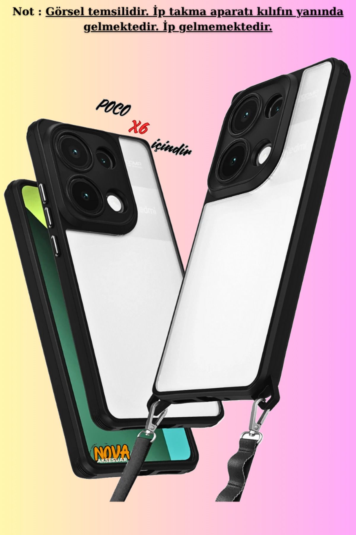 cepmoda Xiaomi POCO X6 -uyumlu  Renkli Kenar Darbe Koruyucu Penta TPU Kapak/Kılıf - SİYAH