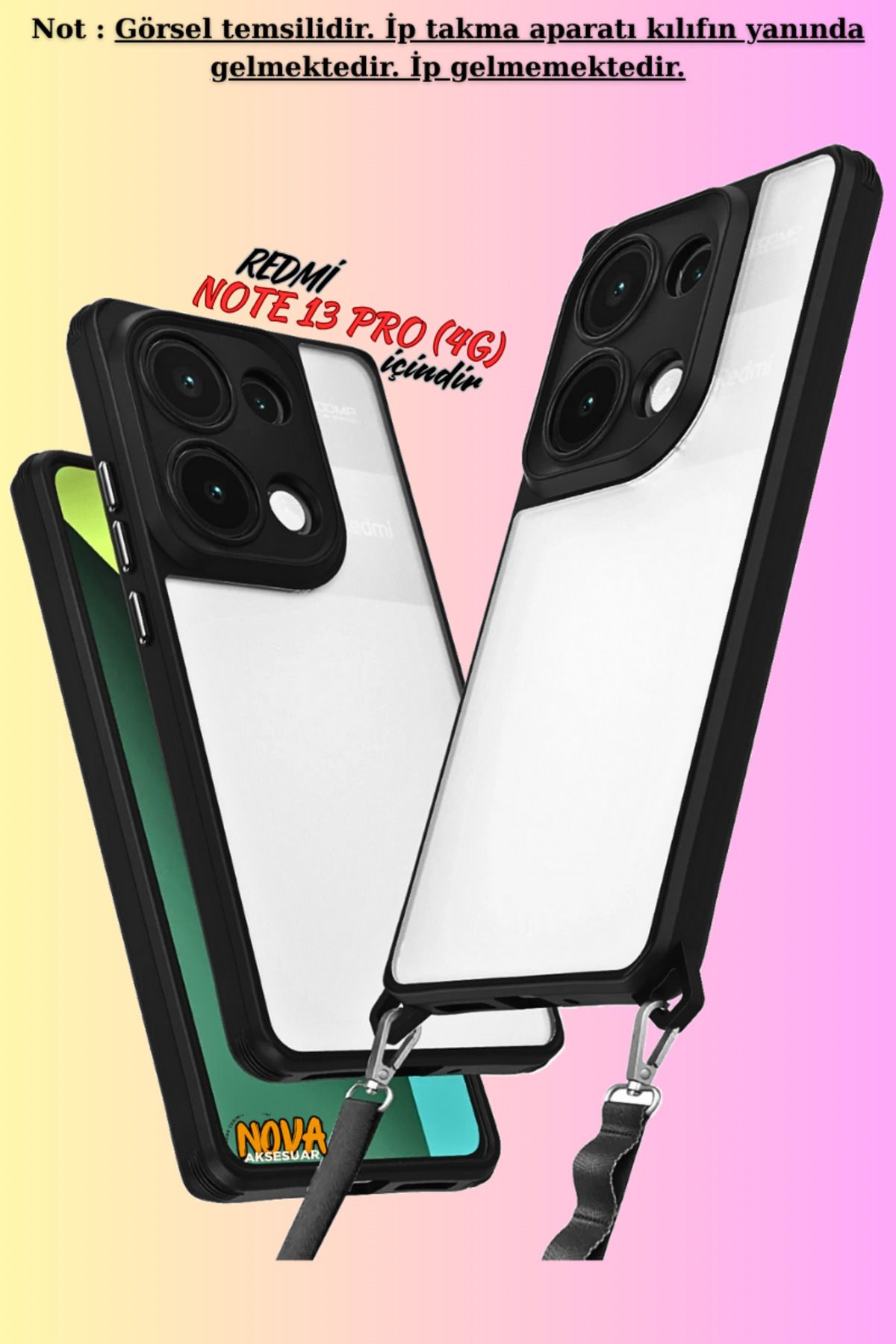 cepmoda Xiaomi NOTE 13 PRO (4G) -Uyumlu  Renkli Kenar Darbe Koruyucu Penta TPU Kapak/Kılıf - SİYAH