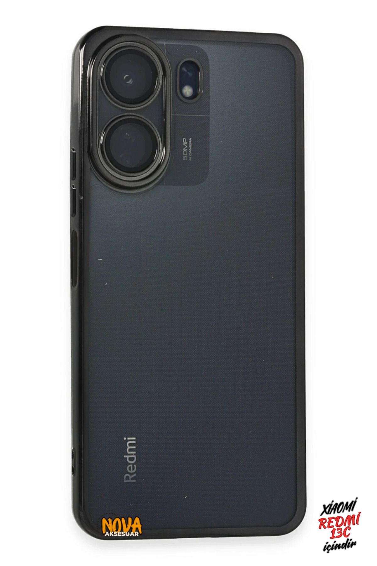 cepmoda Xiaomi Redmi 13C / POCO C65 - Yanları Renkli Kamera Lens Korumalı Şeffaf Kapak/Kılıf - Siyah
