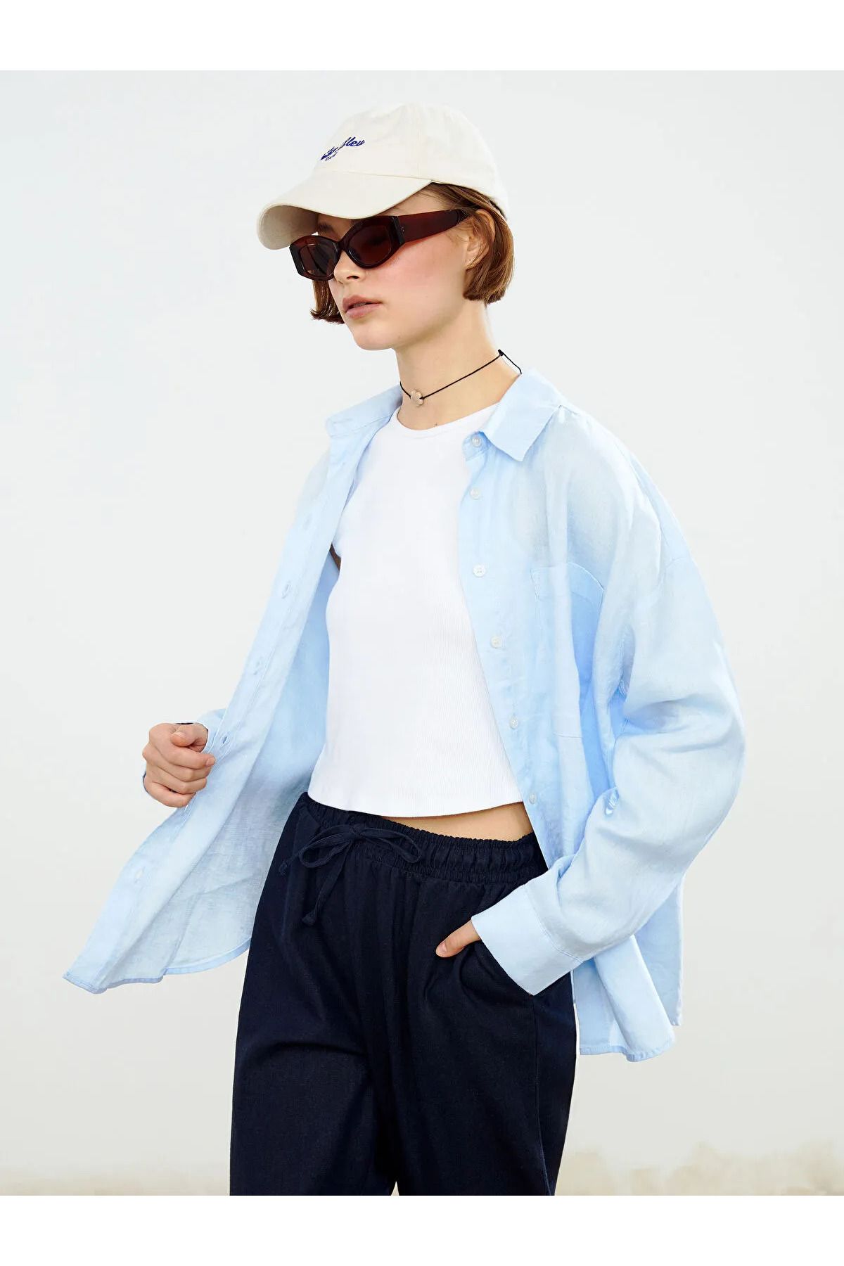 LC Waikiki Oversize Keten Kadın Gömlek