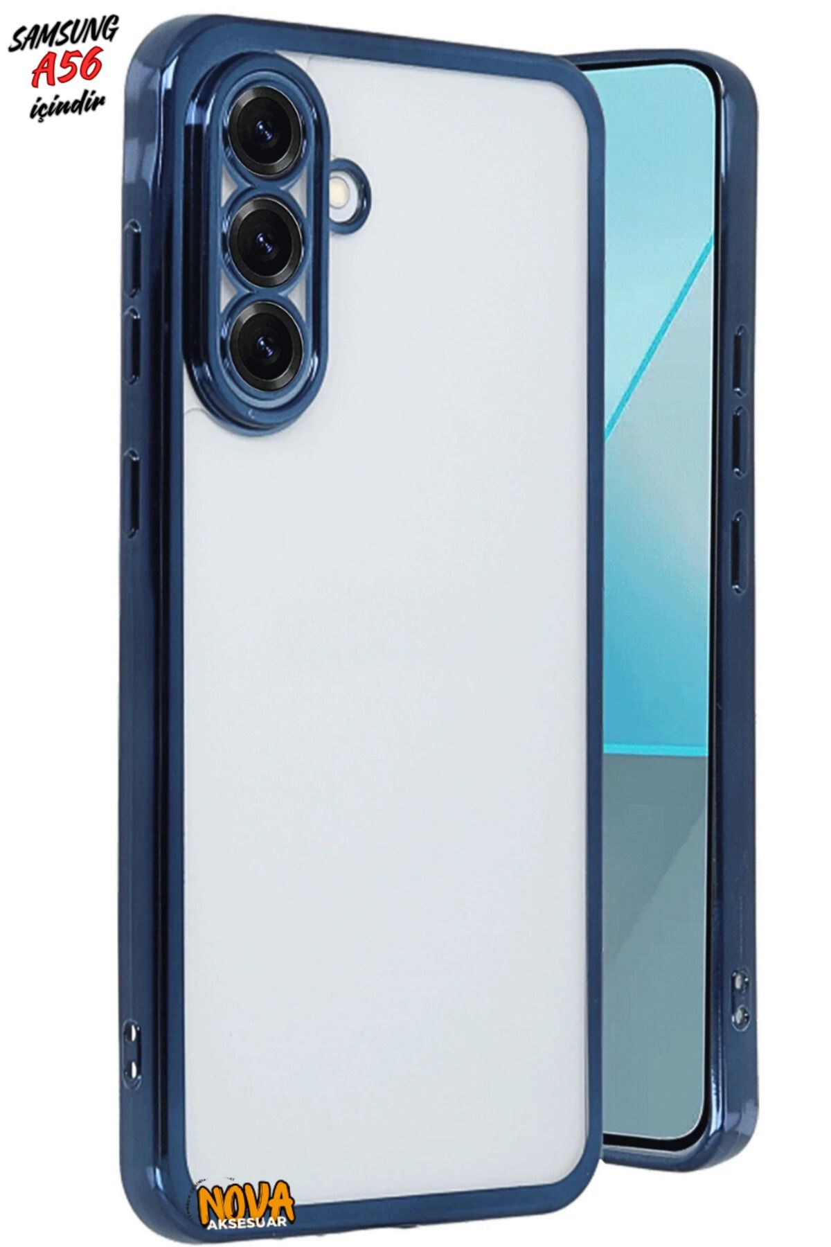 cepmoda SAMSUNG GALAXY A56 - Yanları Renkli Kamera Lens Korumalı Şeffaf Kapak/Kılıf - Lacivert