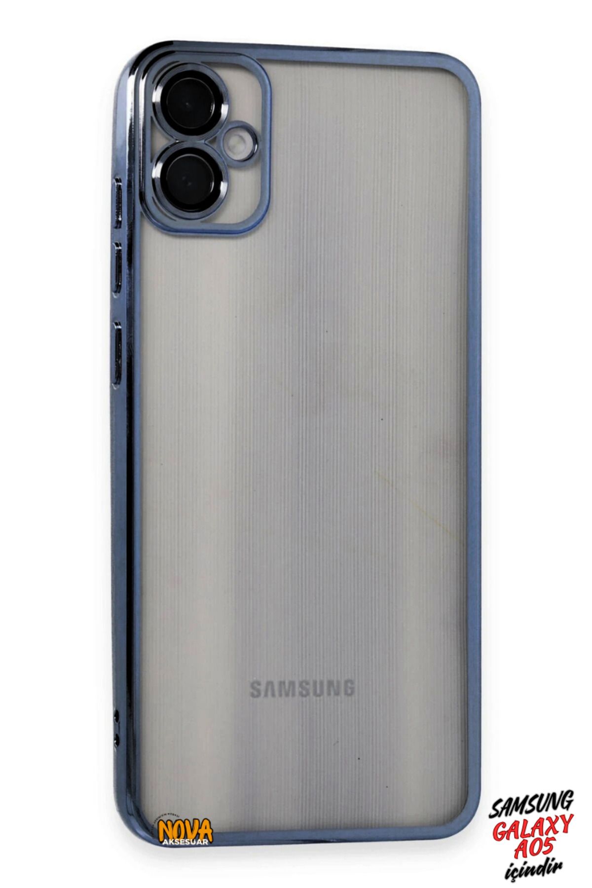 cepmoda Samsung Galaxy A05 - Yanları Renkli Kamera Lens Korumalı Şeffaf Kapak/Kılıf - Lacivert