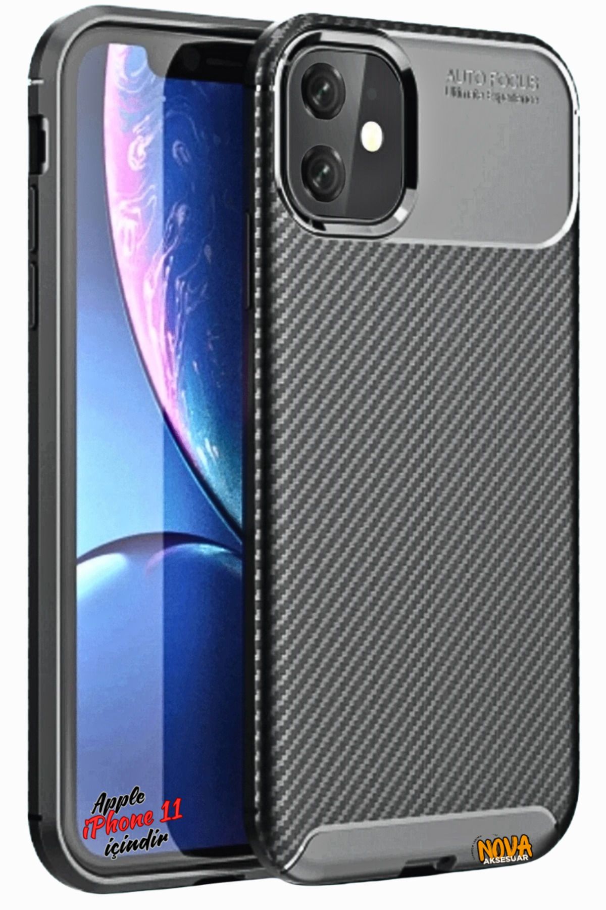 cepmoda iPhone 11 - Focus Karbon Kapak/Kılıf - Yerli Üretim Lüx Karbon Görünüm - SİYAH