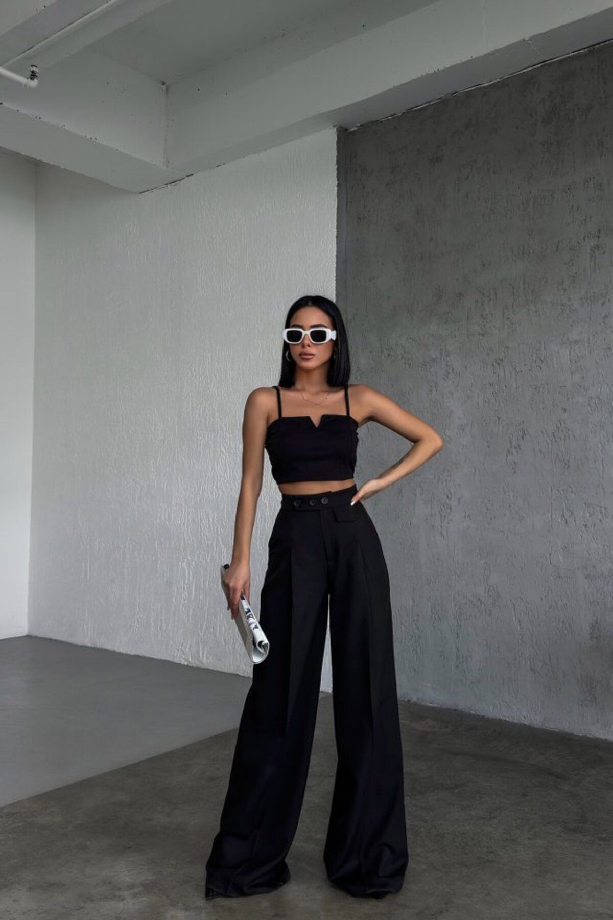 velmorafashion Üç Düğme Detayli Palazzo Pantolon