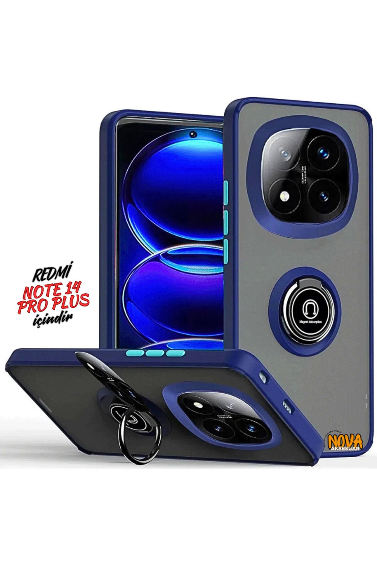 cepmoda Xiaomi Redmi NOTE 14 PRO PLUS - Yüzüklü Standlı Mat Soft Kapak/Kılıf - LACİVERT