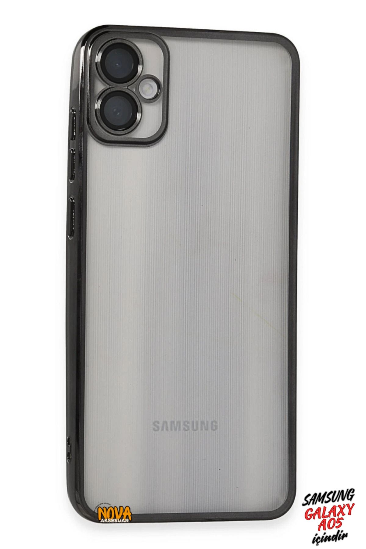 cepmoda Samsung Galaxy A05 - Yanları Renkli Kamera Lens Korumalı Şeffaf Kapak/Kılıf - Siyah