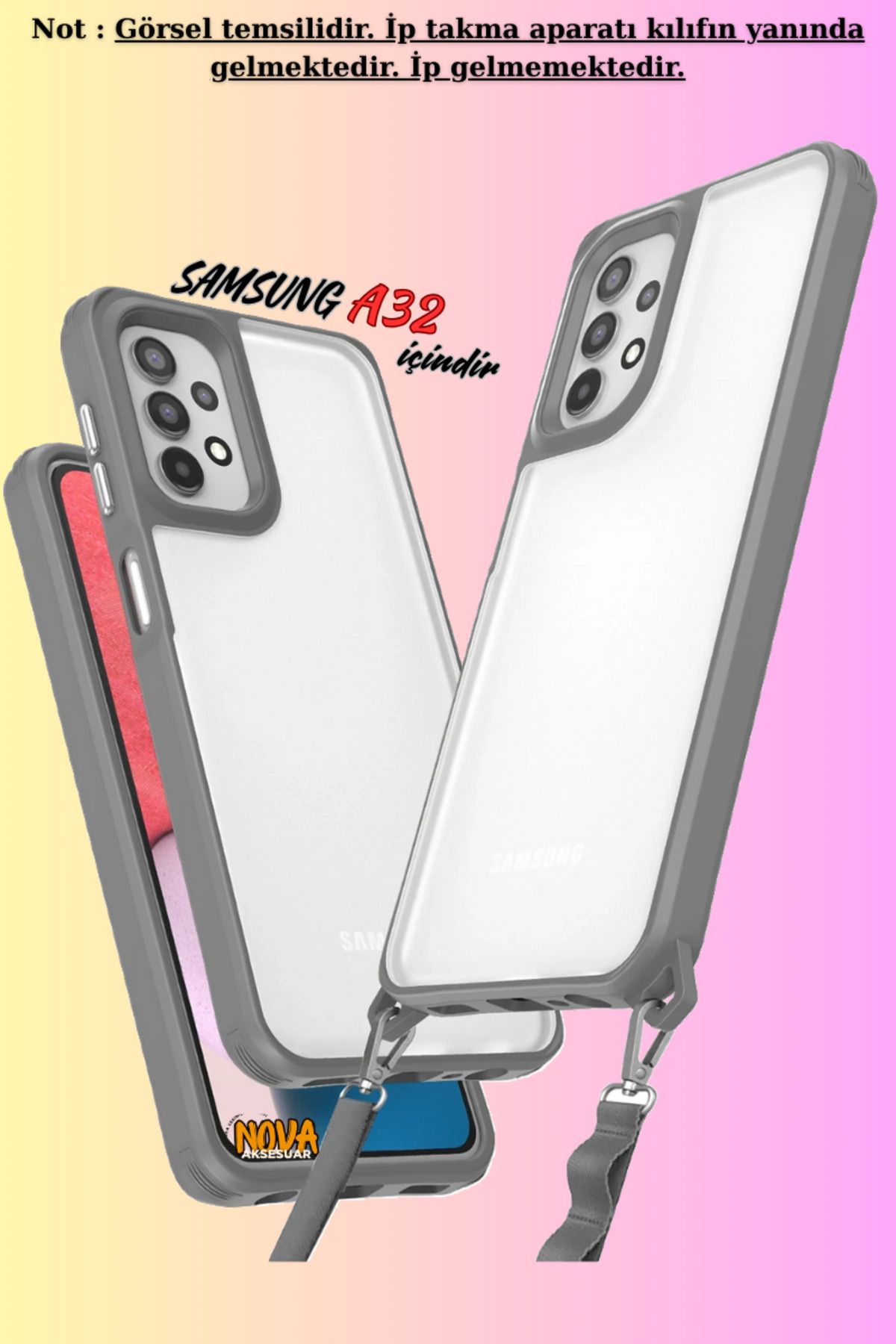 cepmoda Galaxy A32 Uyumlu - Renkli Kenar Darbe Koruyucu Penta TPU Kapak/Kılıf - TİTAN GRİ