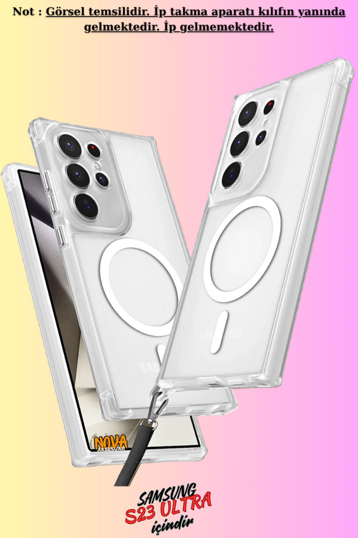 cepmoda GALAXY S23 ULTRA uyumlu  - Renkli Kenar Darbe Koruyucu Enka Magsafe TPU Kapak/Kılıf - ŞEFFAF