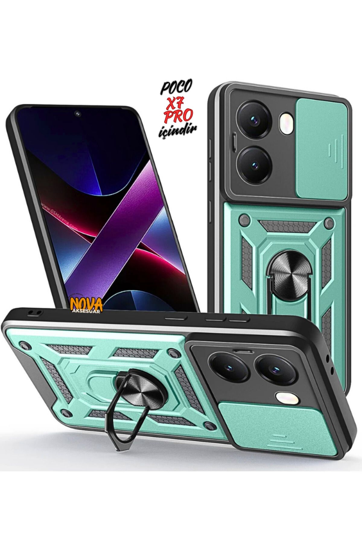 cepmoda XİAOMİ POCO X7 PRO - Panzer/Tank Kılıf-Kapak Kamera Sürgülü Standlı Yüzüklü - YEŞİL