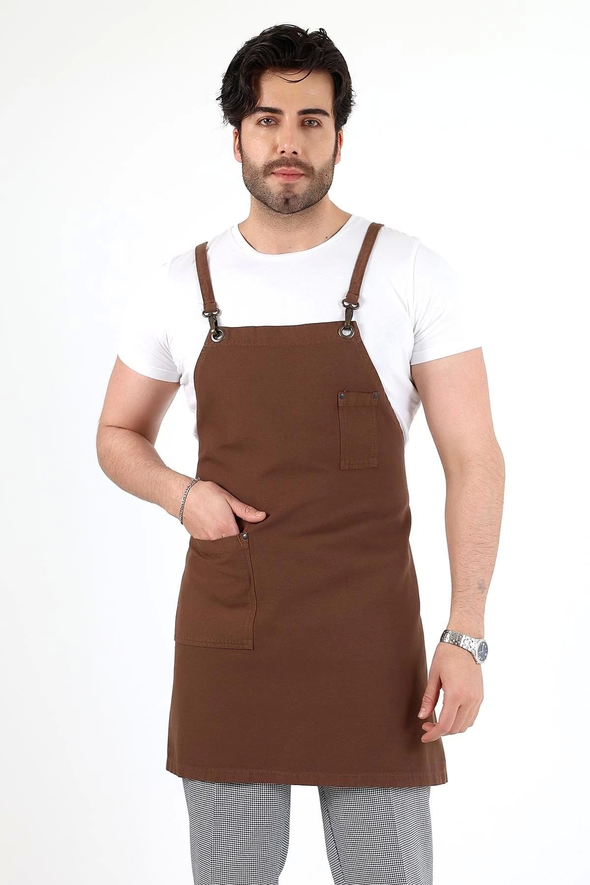 bianada Barista Askılı Önlük Tek Cepli - Kahve