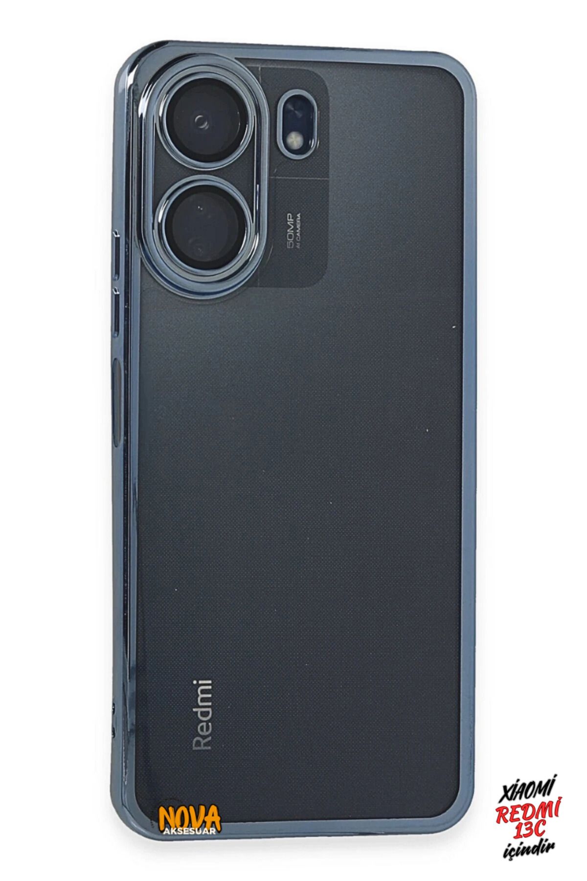 cepmoda Xiaomi Redmi 13C / POCO C65 - Yanları Renkli Kamera Lens Korumalı Şeffaf Kapak/Kılıf - Lacivert