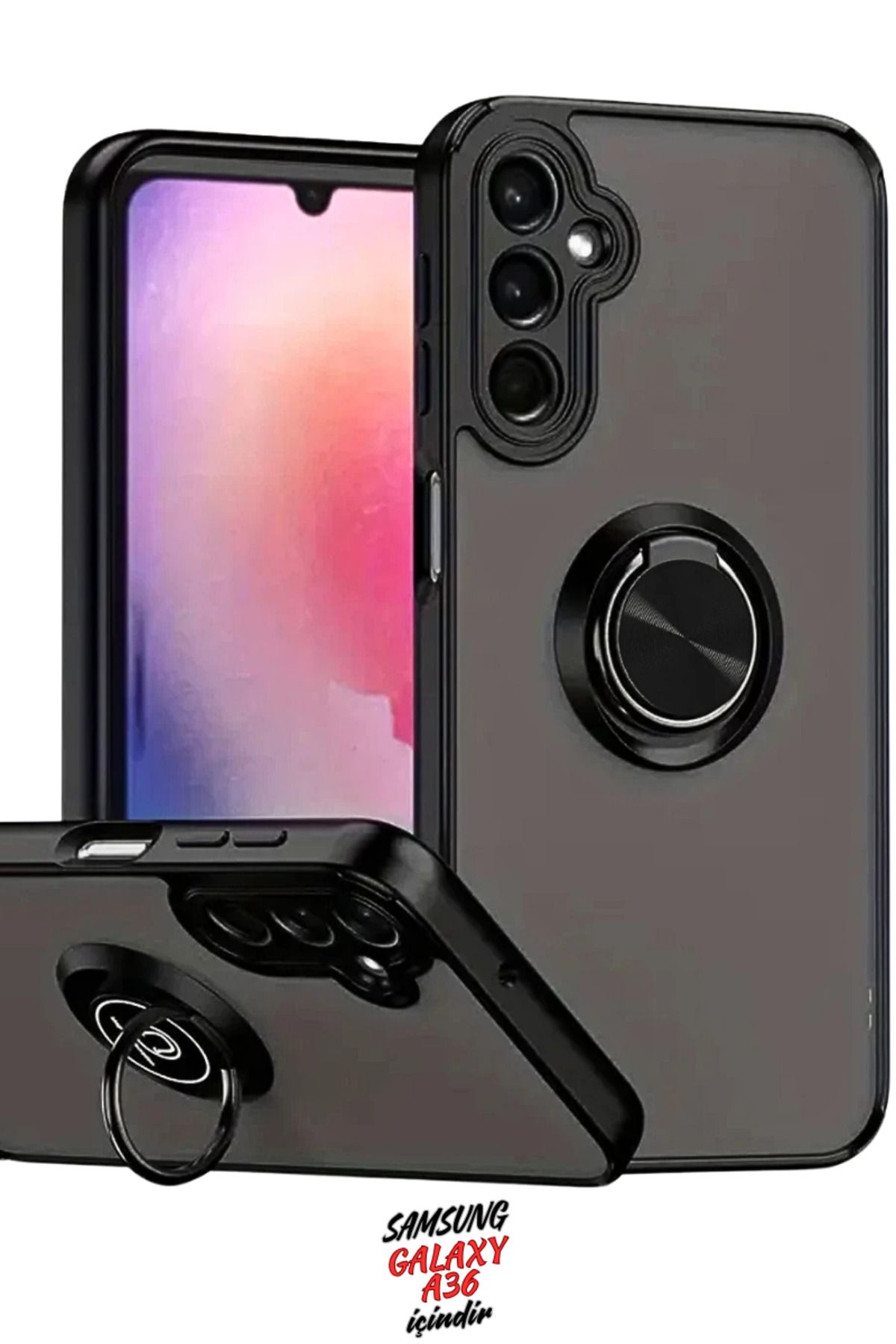 cepmoda SAMSUNG GALAXY A36 - Yüzüklü Standlı Mat Soft Kapak/Kılıf - SİYAH