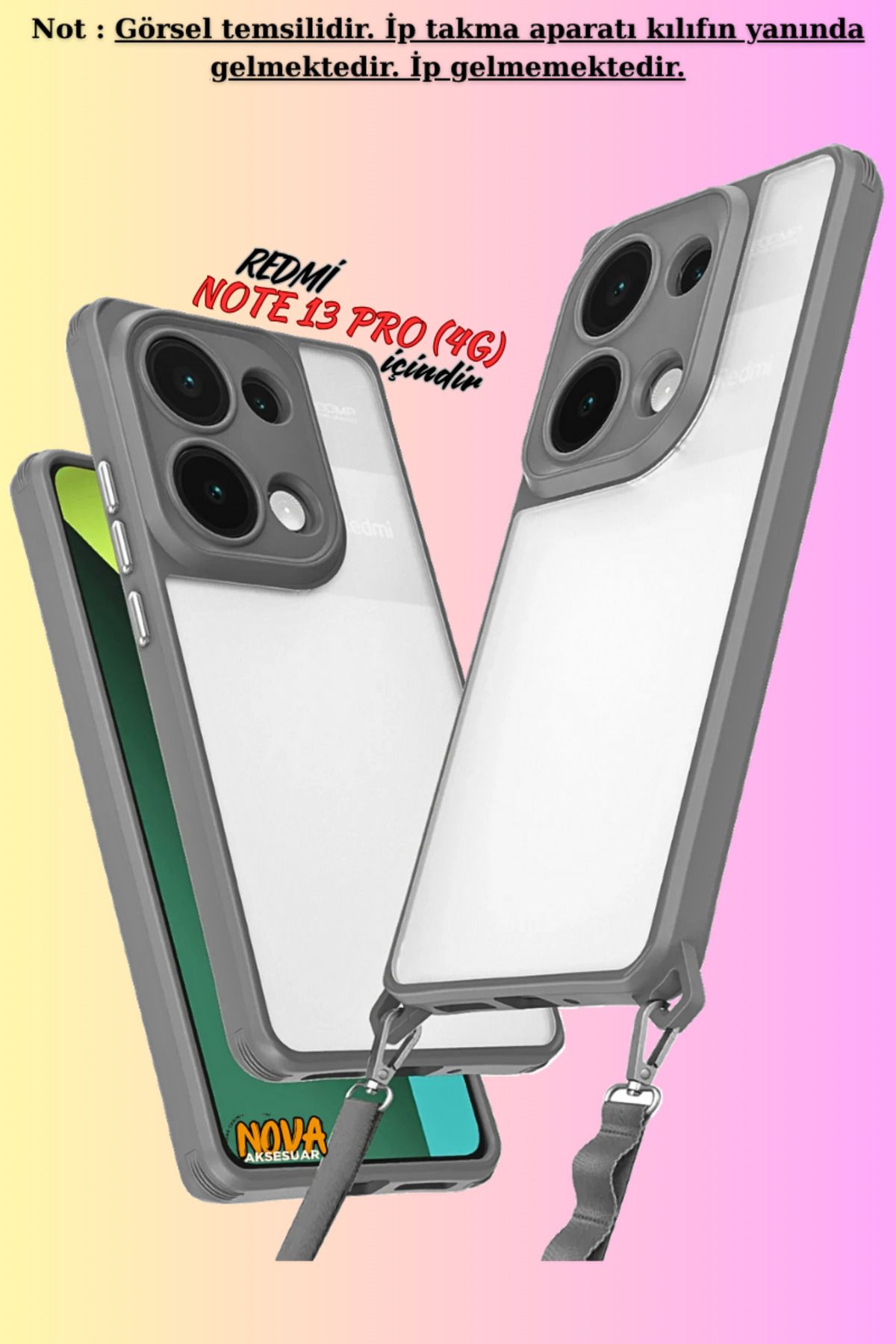 cepmoda Xiaomi NOTE 13 PRO (4G) - Renkli Kenar Darbe Koruyucu Penta TPU Kapak/Kılıf - TİTAN GRİ
