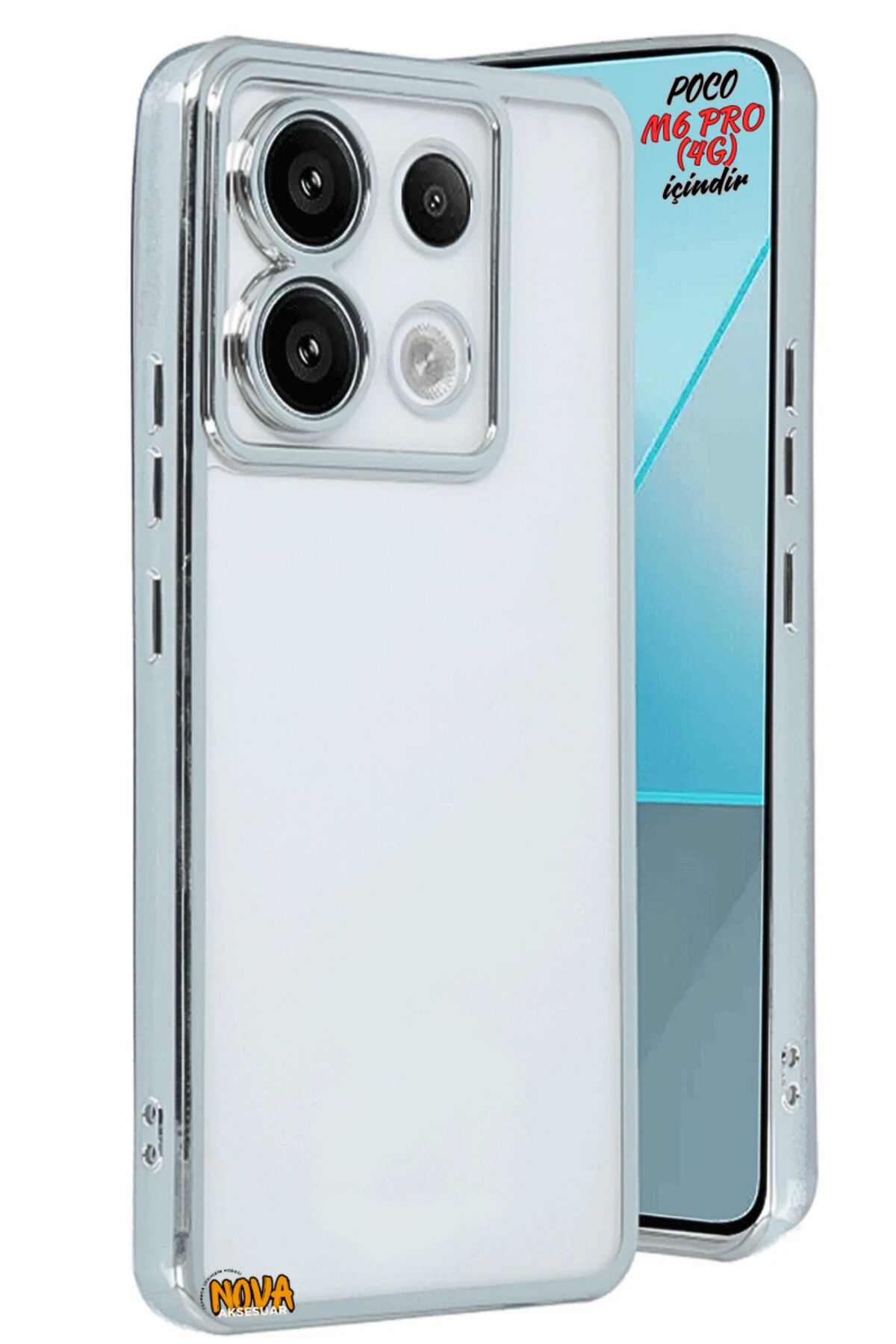 cepmoda Xiaomi POCO M6 PRO (4G) - Yanları Renkli Kamera Lens Korumalı Şeffaf Kapak/Kılıf - Gümüş
