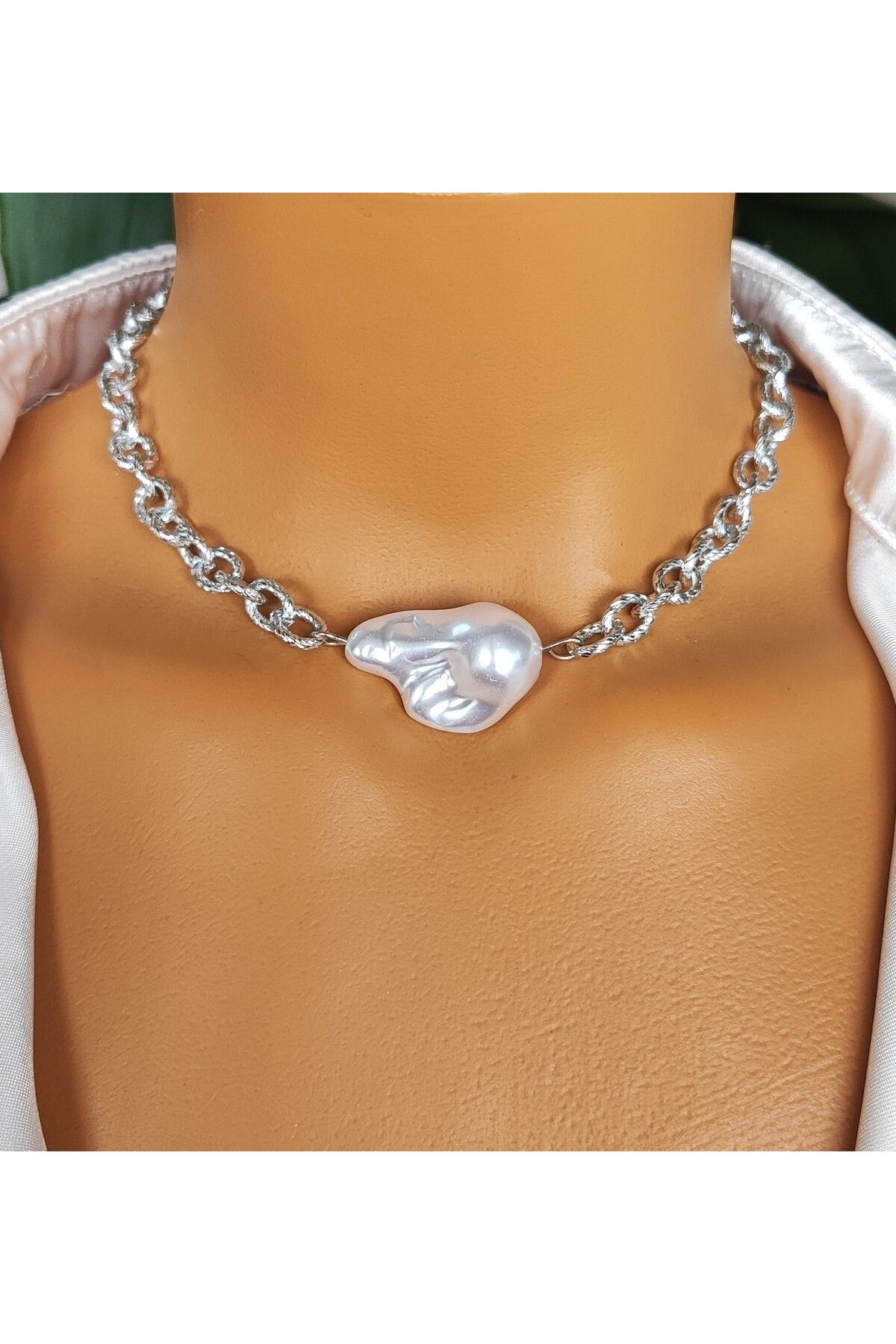 Goşenefmafe Barok İncili Zincir Choker Kolye
