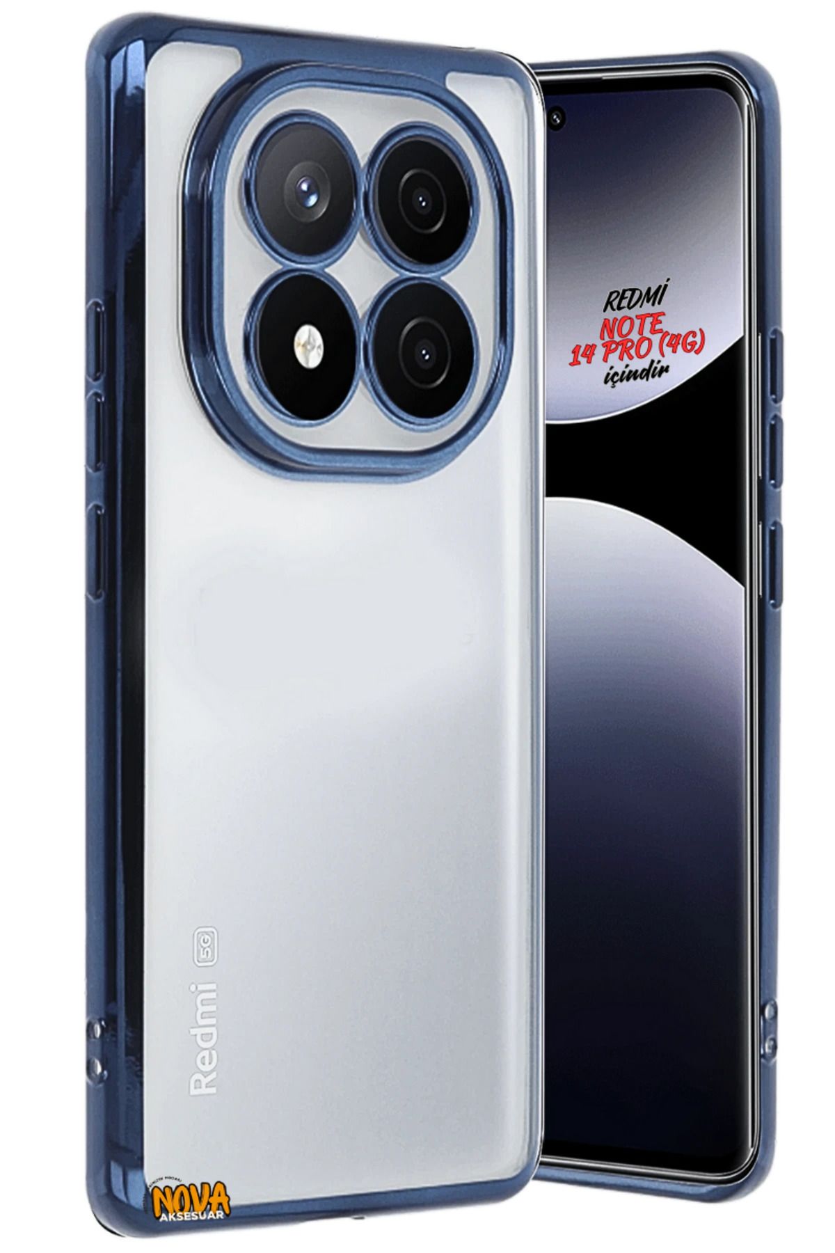 cepmoda Xiaomi REDMİ NOTE 14 PRO (4G) - Yanları Renkli Kamera Lens Korumalı Şeffaf Kapak/Kılıf - Lacivert