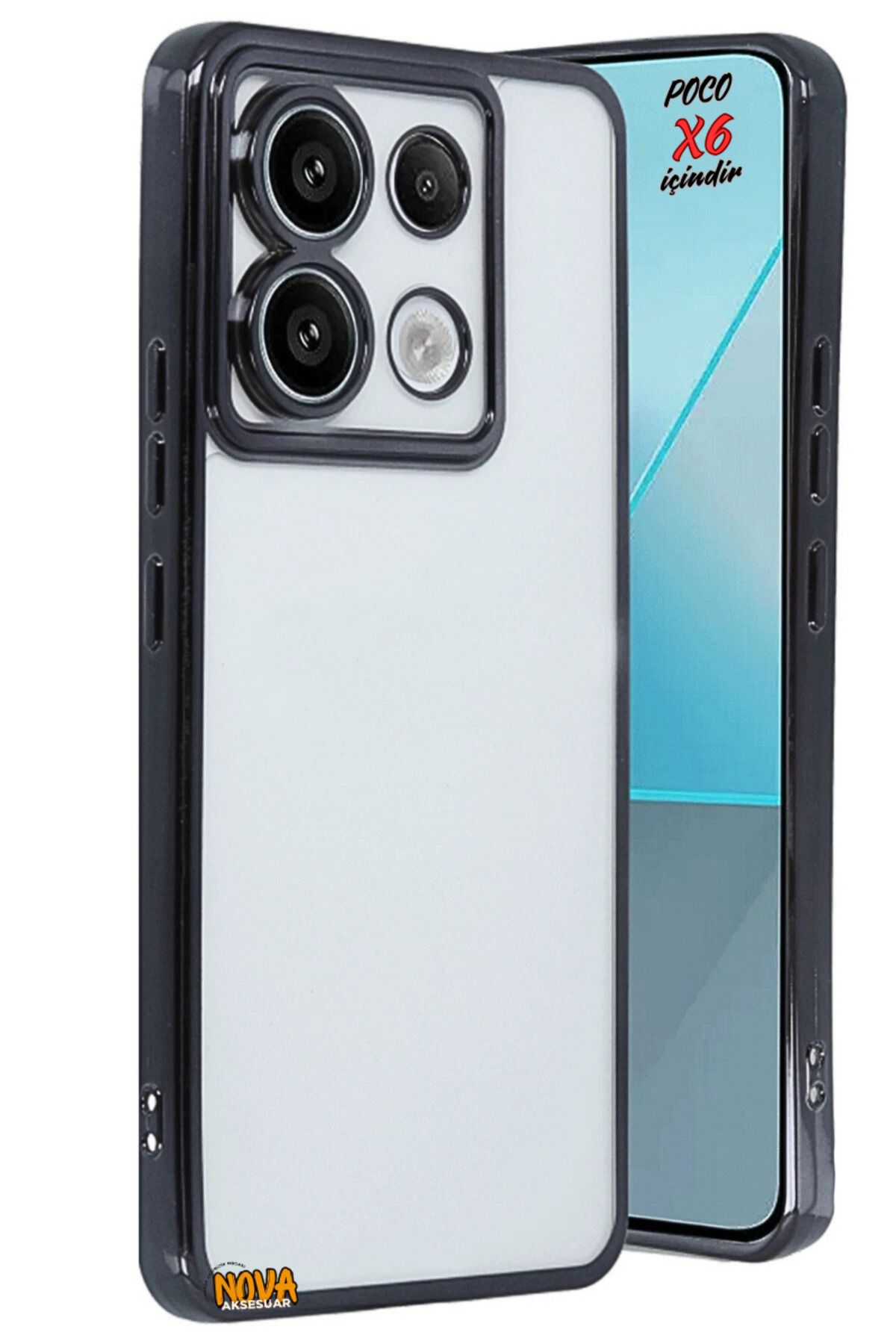 cepmoda Xiaomi POCO X6 - Yanları Renkli Kamera Lens Korumalı Şeffaf Kapak/Kılıf - Siyah