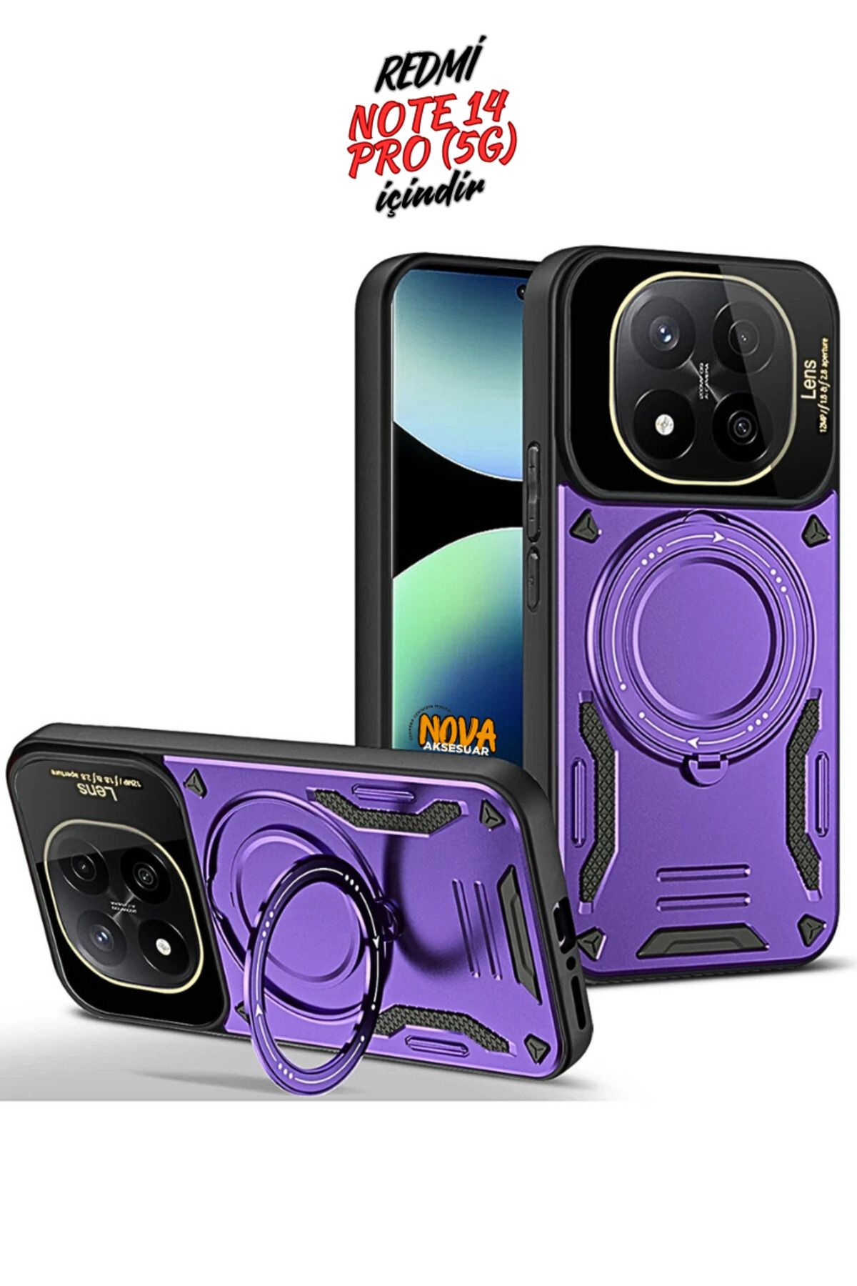 cepmoda Xiaomi Redmi NOTE 14 PRO (5G) KILIF | JoyLens Kamera Korumalı Stand Kapak/Kılıf - MOR