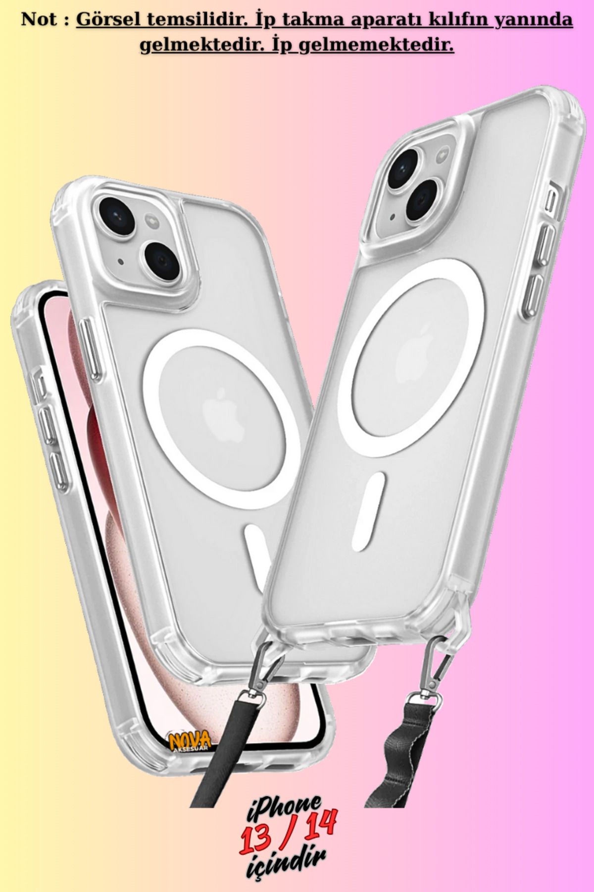 cepmoda iPhone 13 / 14 - Renkli Kenar Darbe Koruyucu Enka Magsafe TPU Kapak/Kılıf - ŞEFFAF