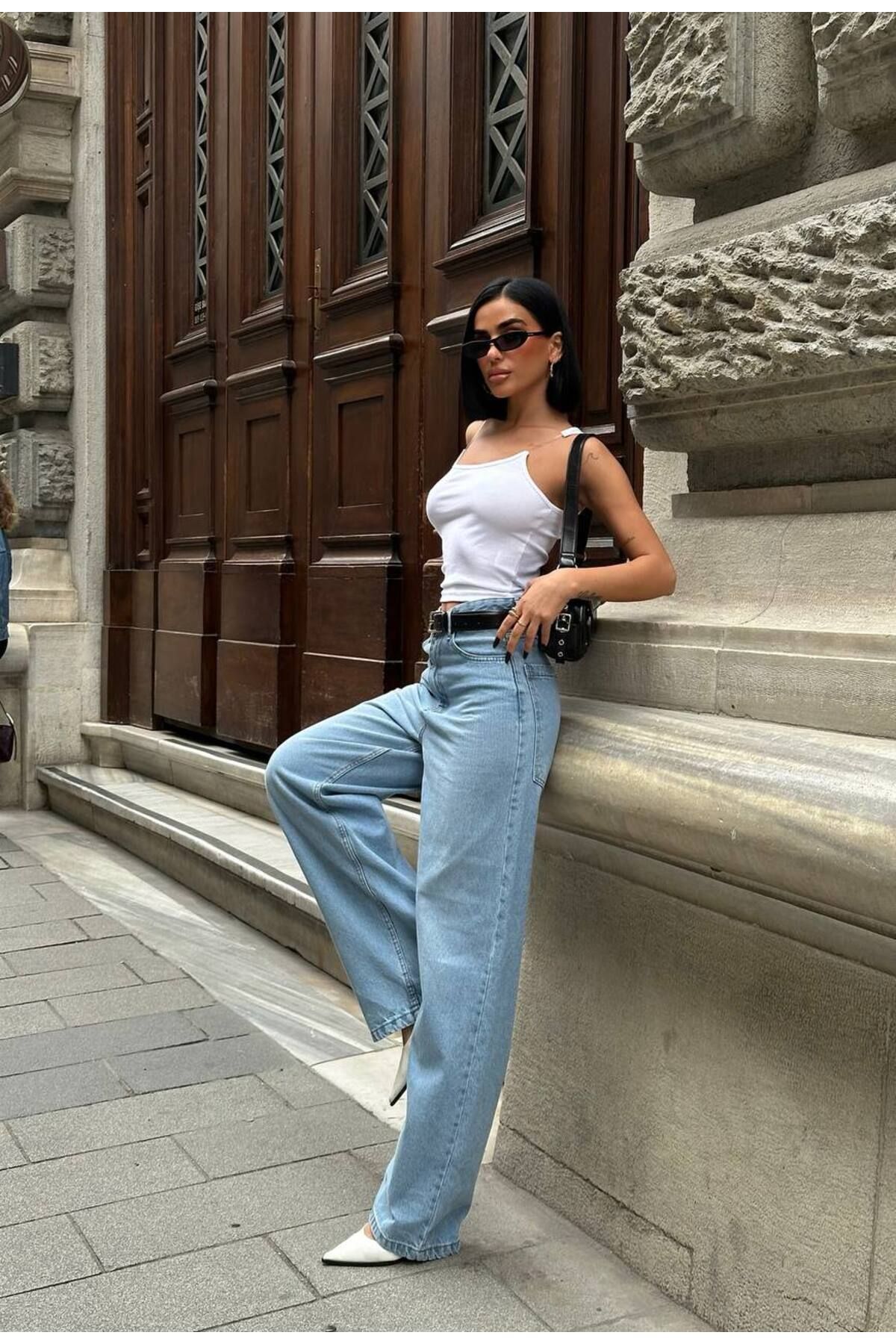 Castivo Fashion Kadın Yüksek Bel Geniş Paça Denim Pantolon