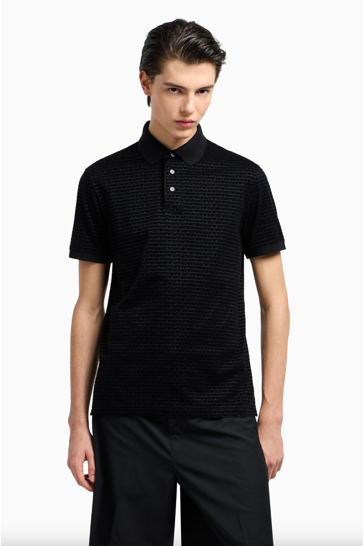Emporio Armani Lyocell-Blend Jersey Polo Shirt With Flocked Lettering All Over
