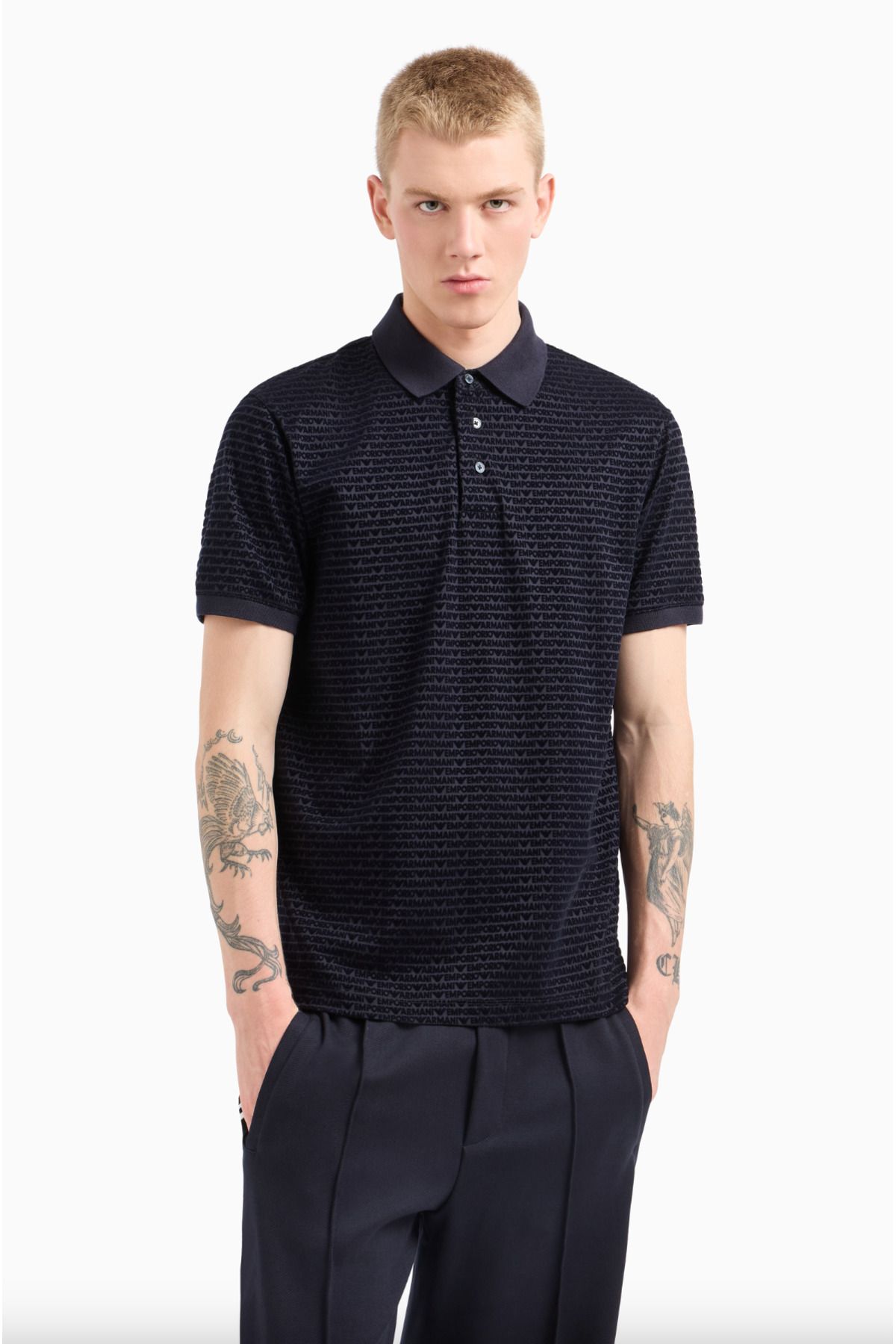 Emporio Armani Lyocell-Blend Jersey Polo Shirt With Flocked Lettering All Over