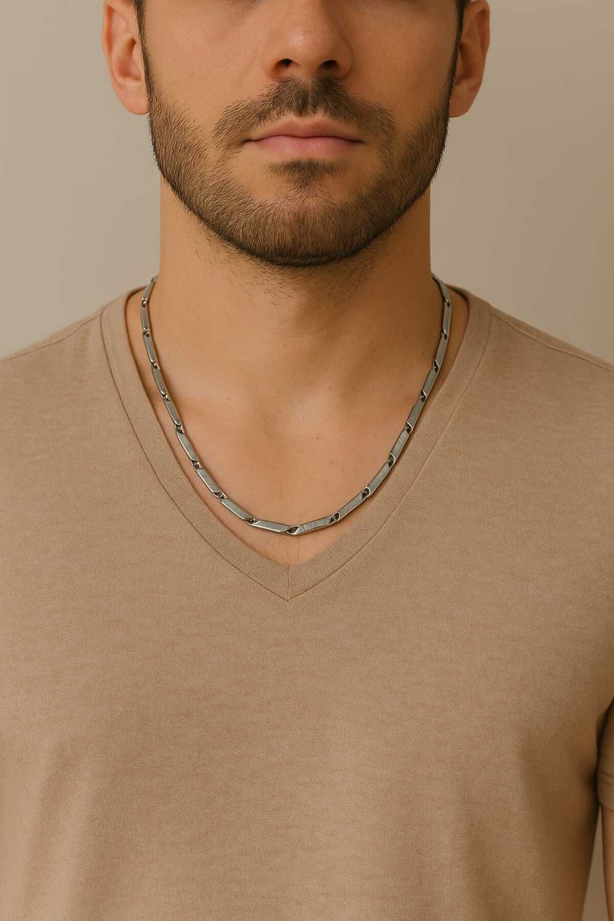 BESMYAR JEWELS Gümüş Renkli Modern Erkek Zincir Kolye Modeli