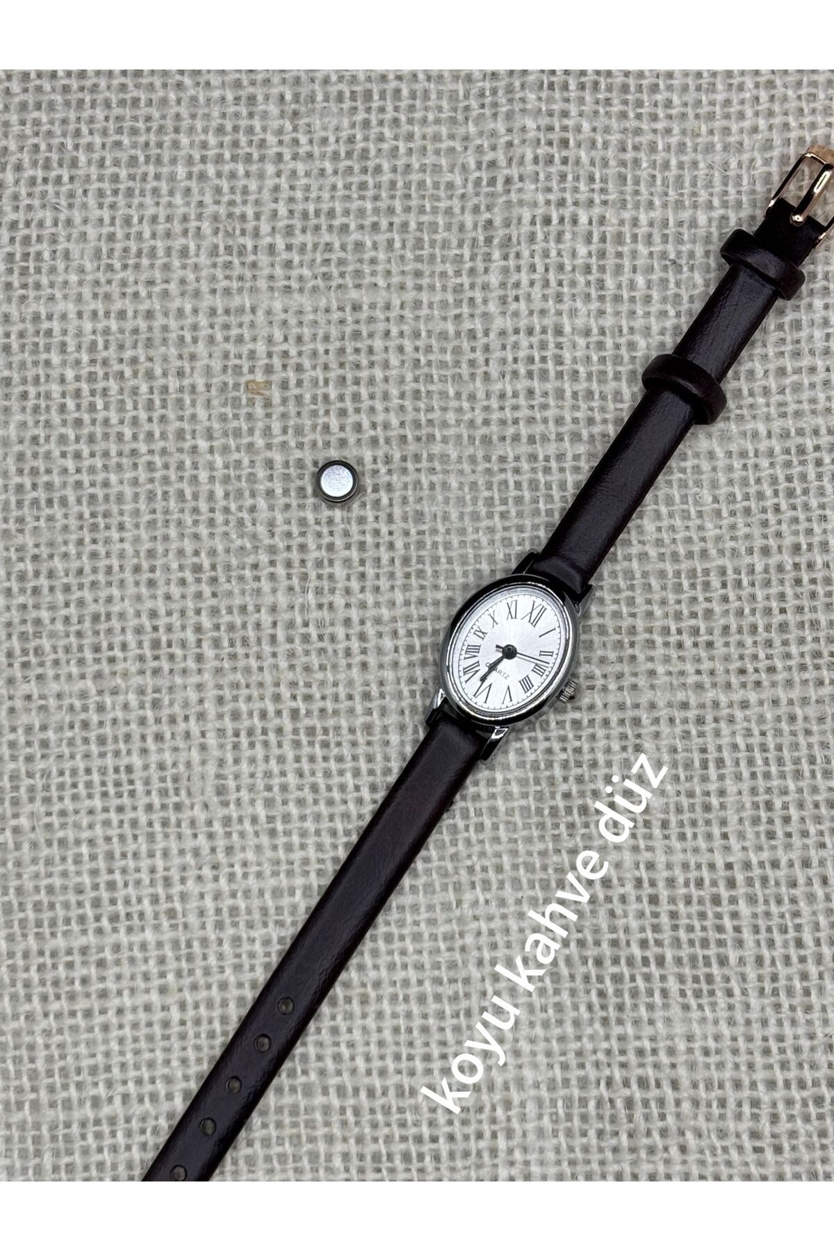 Brality Vintage Model GÜMÜŞ Renk Kasa Minimal Kadın Kol Saati KOYU KAHVE RENK Kordon (YEDEK PİLLİ) 0109