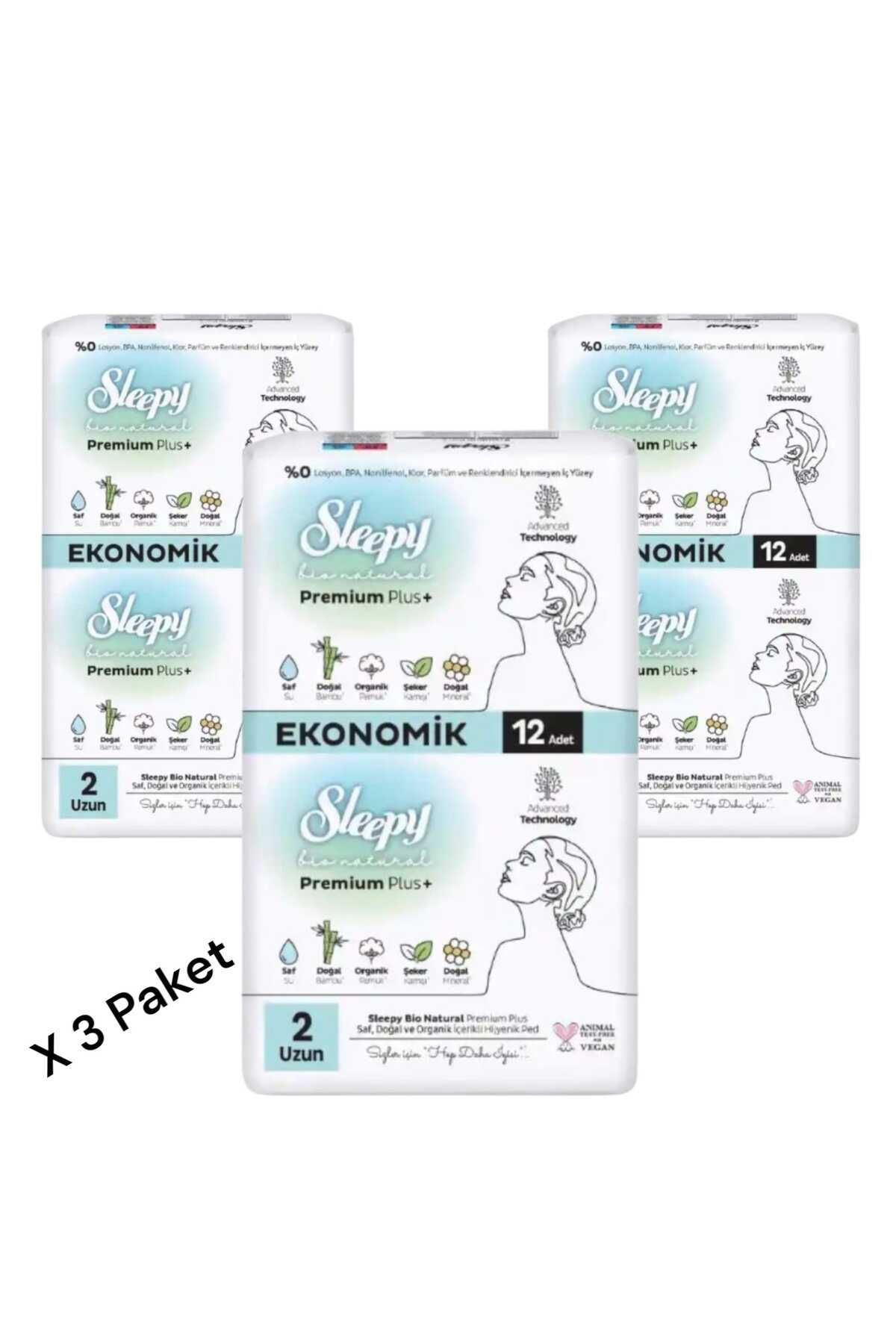 Sleepy KOPYA - SLEEPY BİO NATURAL PREMİUM PLUS+ 2 UZUN 12 ADET ( 3 PAKET 36 ADET)