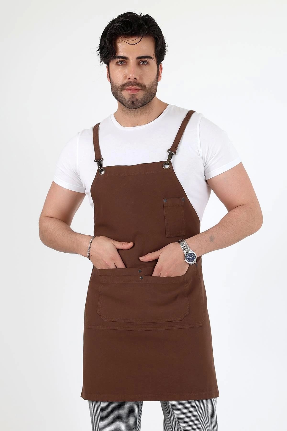 bianada Barista Askılı Önlük Çift Cepli - Kahve