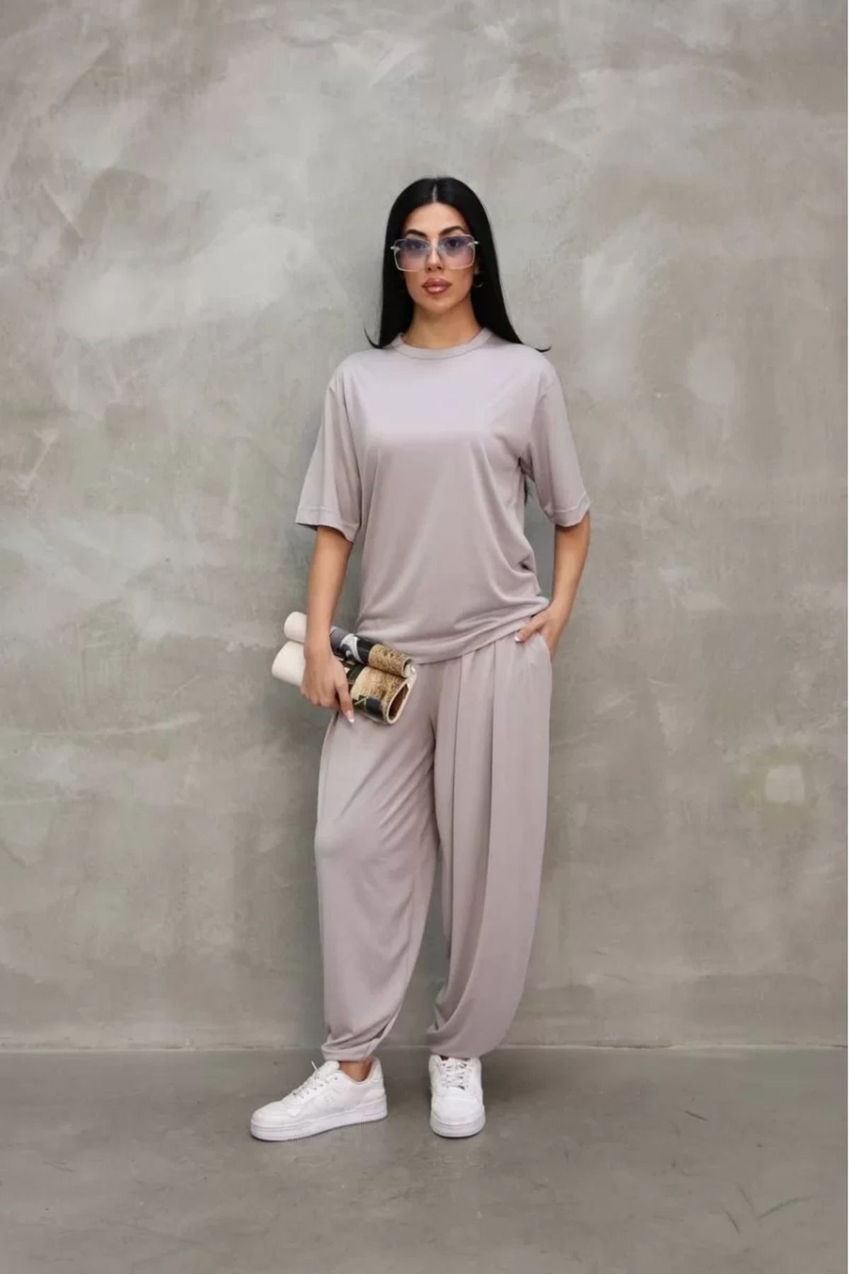 Flaubert / Yumuşak Dokulu Kumaş Oversize Bisiklet Yaka T-shirt Jogger Eşofman Altı Eşofman Takımı