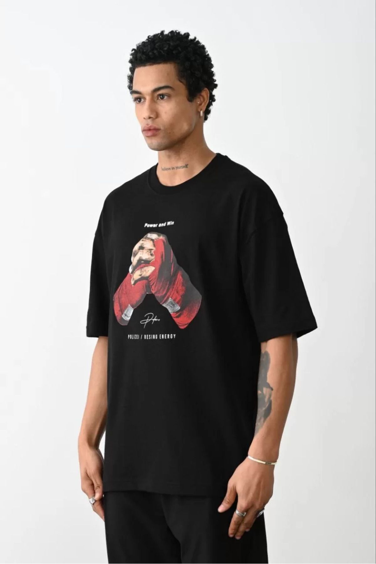 FantaziAtölyesi Unisex Baskılı Oversize T-Shirt - Siyah