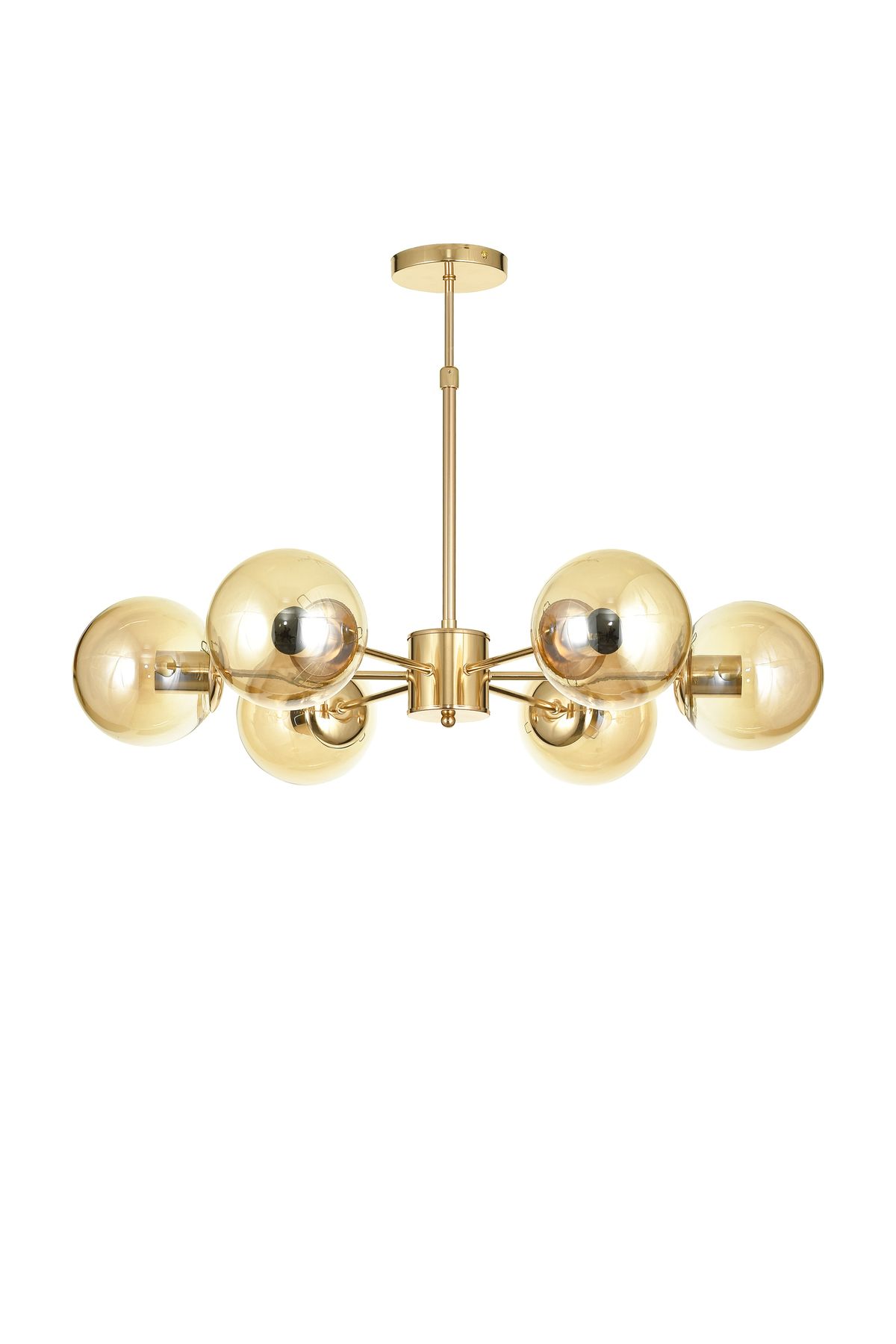 Avizemoda Miya 6 lı Bal Camlı Salon Oturma Odası Modern Sarkıt Avize - (Gold Kaplama)