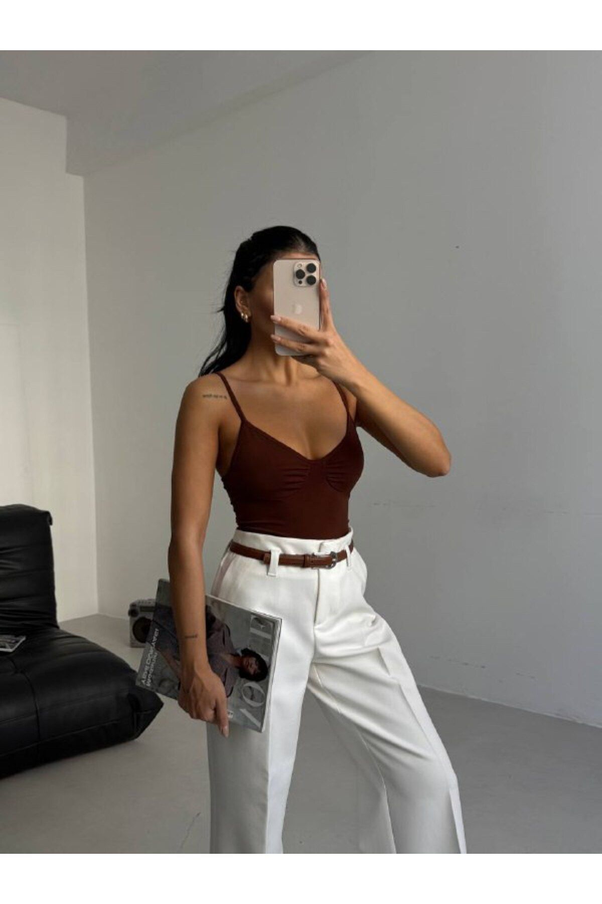 Castivo Fashion İp Askılı Toparlayıcı Detaylı Basic Kadın Body