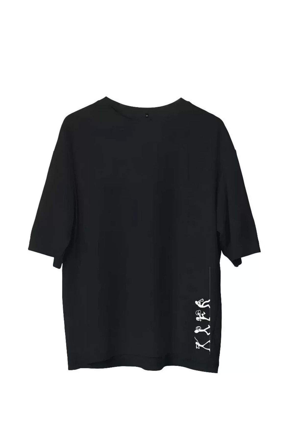 FantaziAtölyesi Unisex Bisiklet Yaka Baskılı Oversize T-Shirt - Siyah