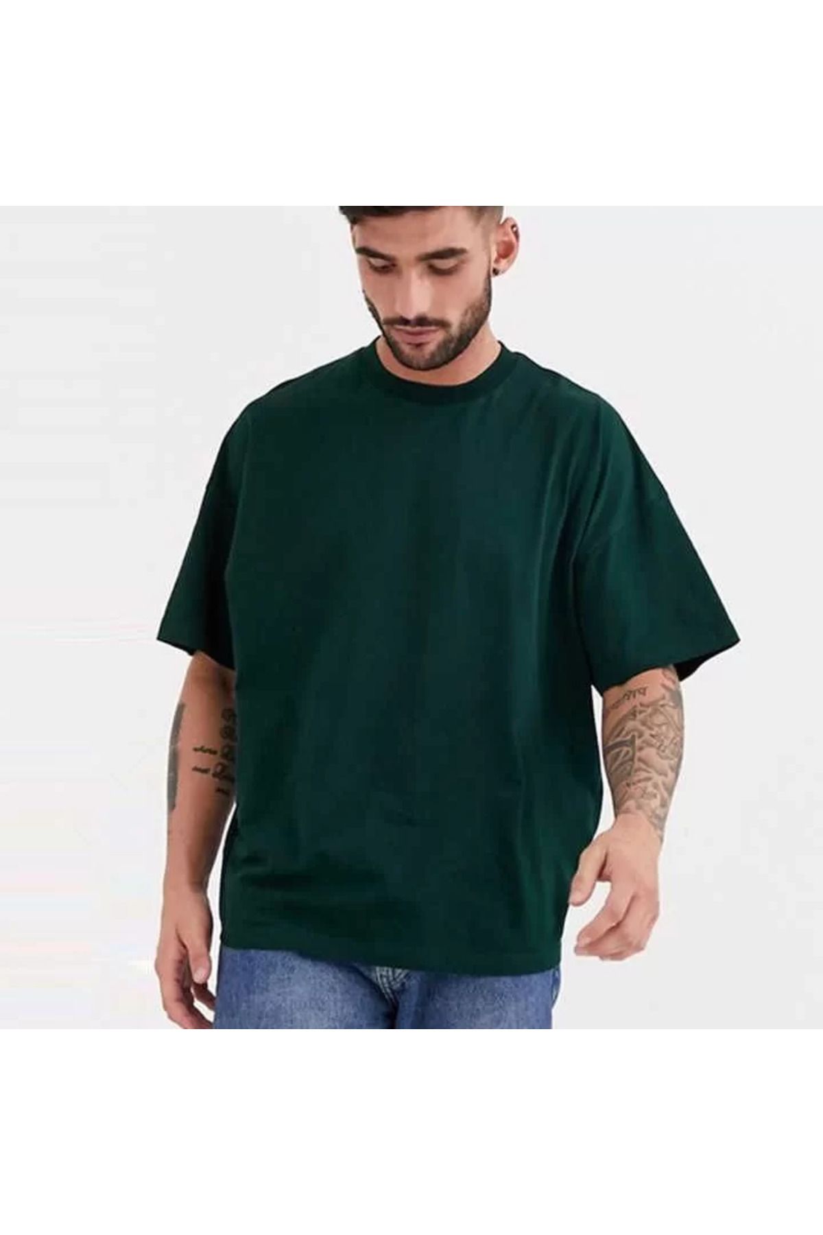 FantaziAtölyesi Unisex Basic Bisiklet Yaka Oversize T-Shirt - Haki