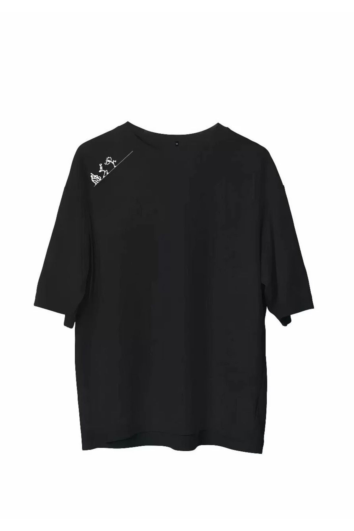 FantaziAtölyesi Unisex Bisiklet Yaka Baskılı Oversize T-Shirt - Siyah