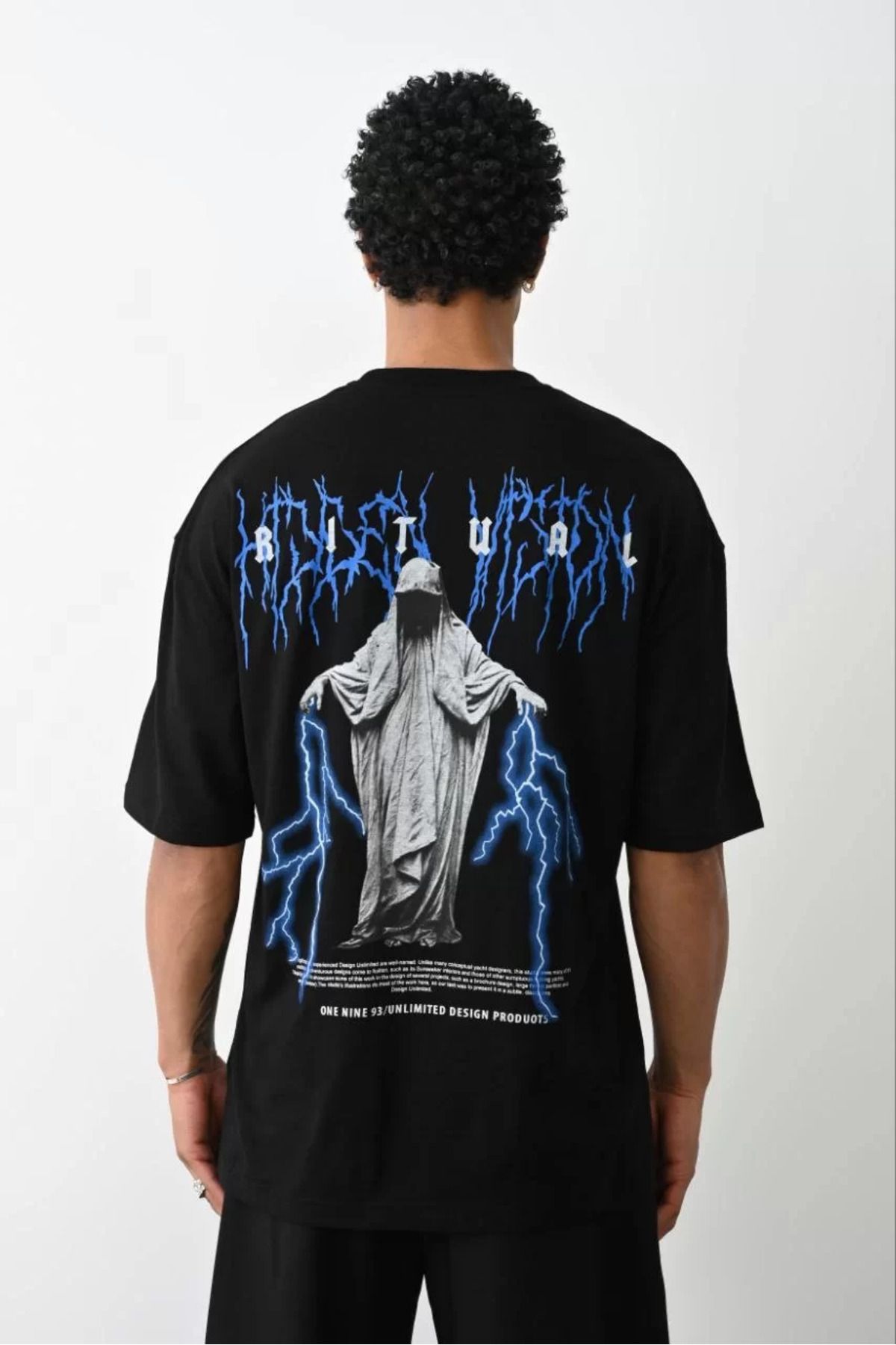 FantaziAtölyesi Unisex Baskılı Oversize T-Shirt - Siyah