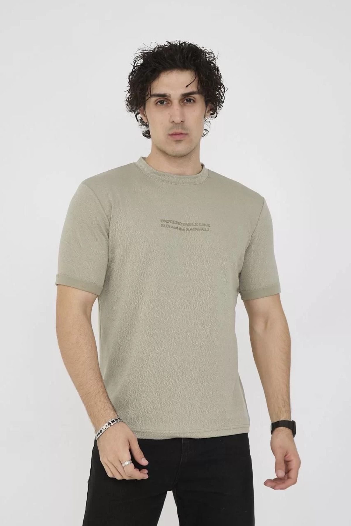FantaziAtölyesi Unisex Bisiklet Yaka Slim fit T-Shirt- Açık Yeşil