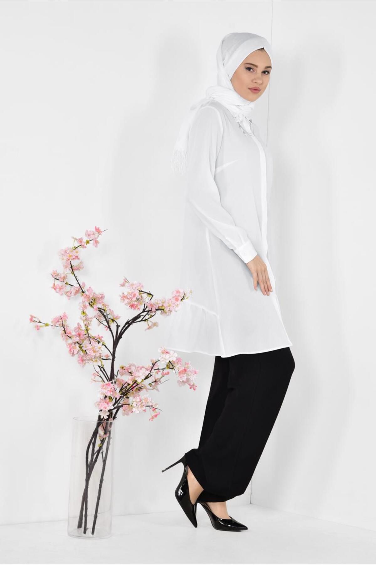 Alvina-Brooch Detailed Tunic 4853 - Neckline Flounce and Skirt 2