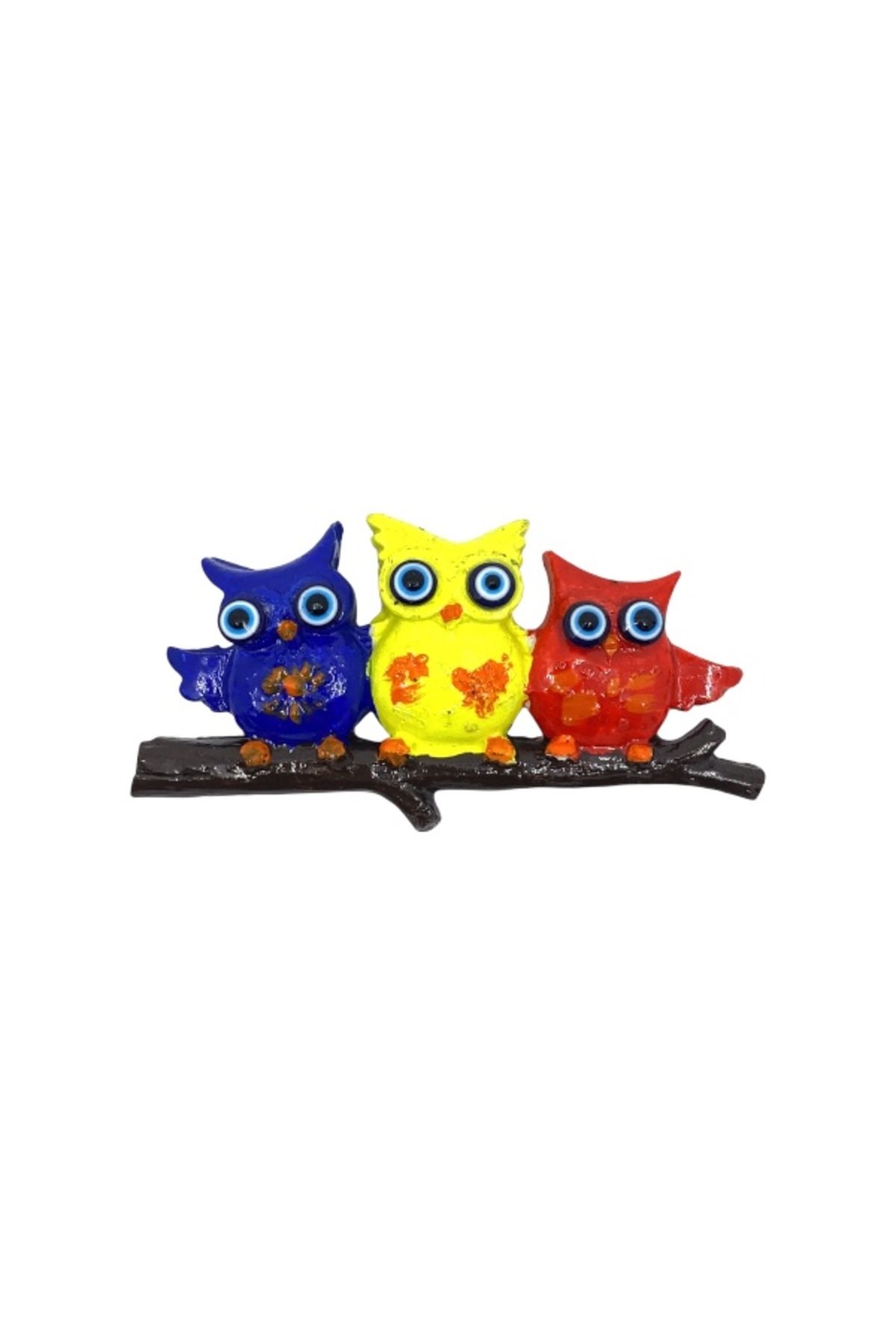 HediyeArıları Renkli Nazar Boncuklu Baykuş Temalı Magnet | Polyester Malzeme Vernikli | 11 cm