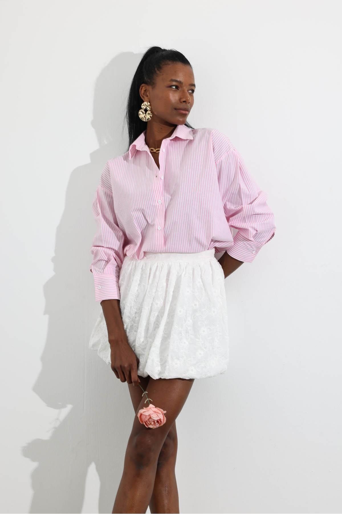 5in1Canpolat Pembe Çizgili Poplin Gömlek