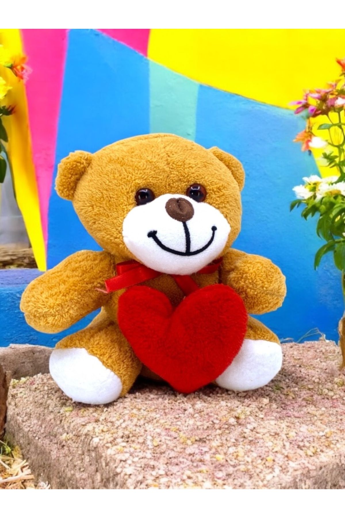 HediyeArıları 20 cm Kalpli Sevimli Peluş Ayıcık | Kırmızı Kalp Temalı Ayıcık | Peluş Ayıcık