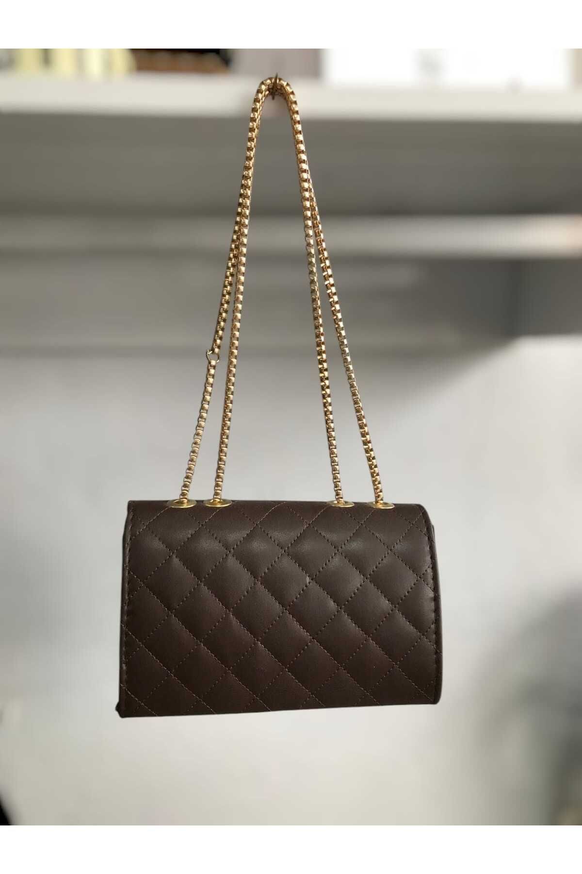 Zihni Leatherwork Kadın Kahverengi Zincirli Omuz Çantası